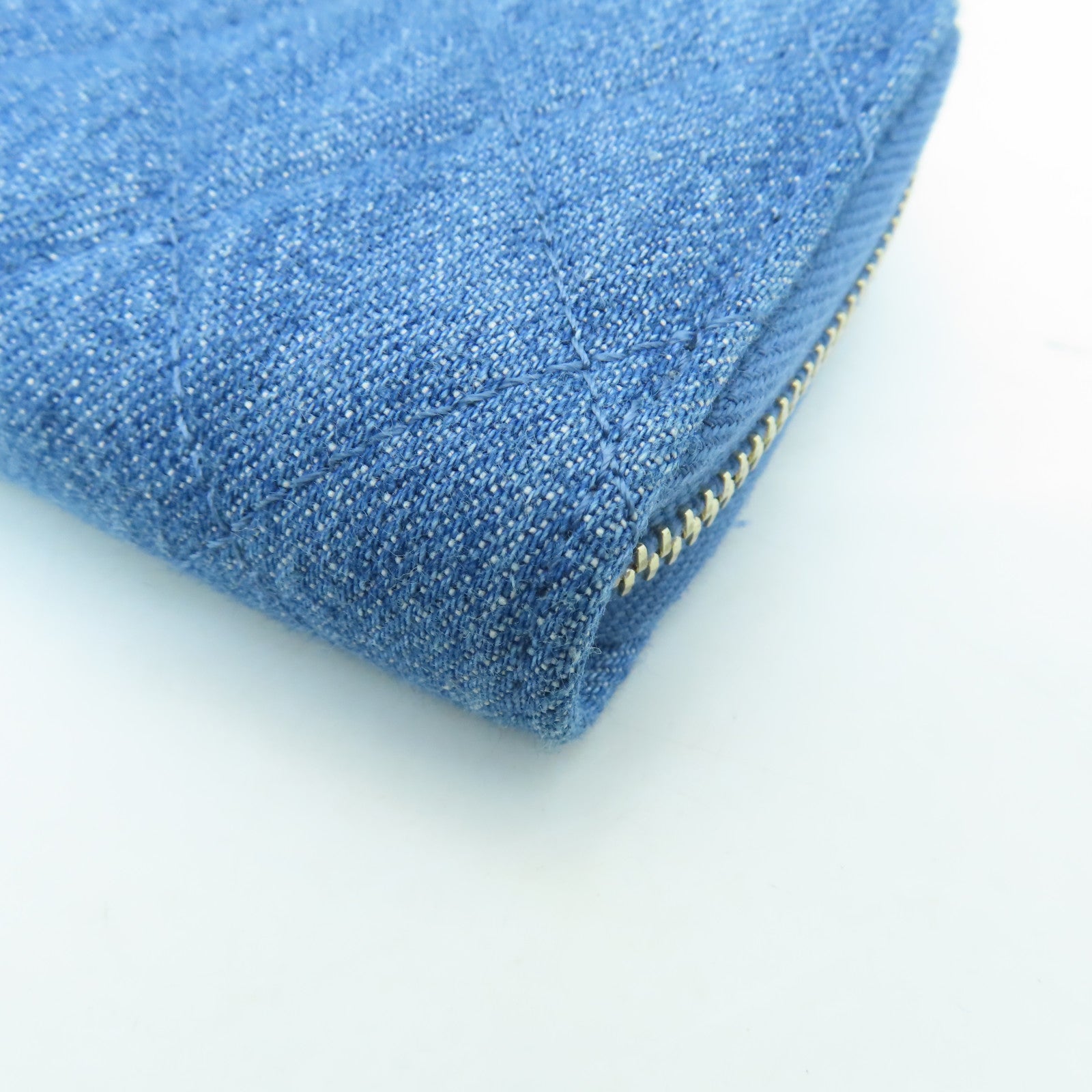 CHANEL 【激減優惠】菱格帆布Chain Shoulder Card Case金扣卡片套藍色