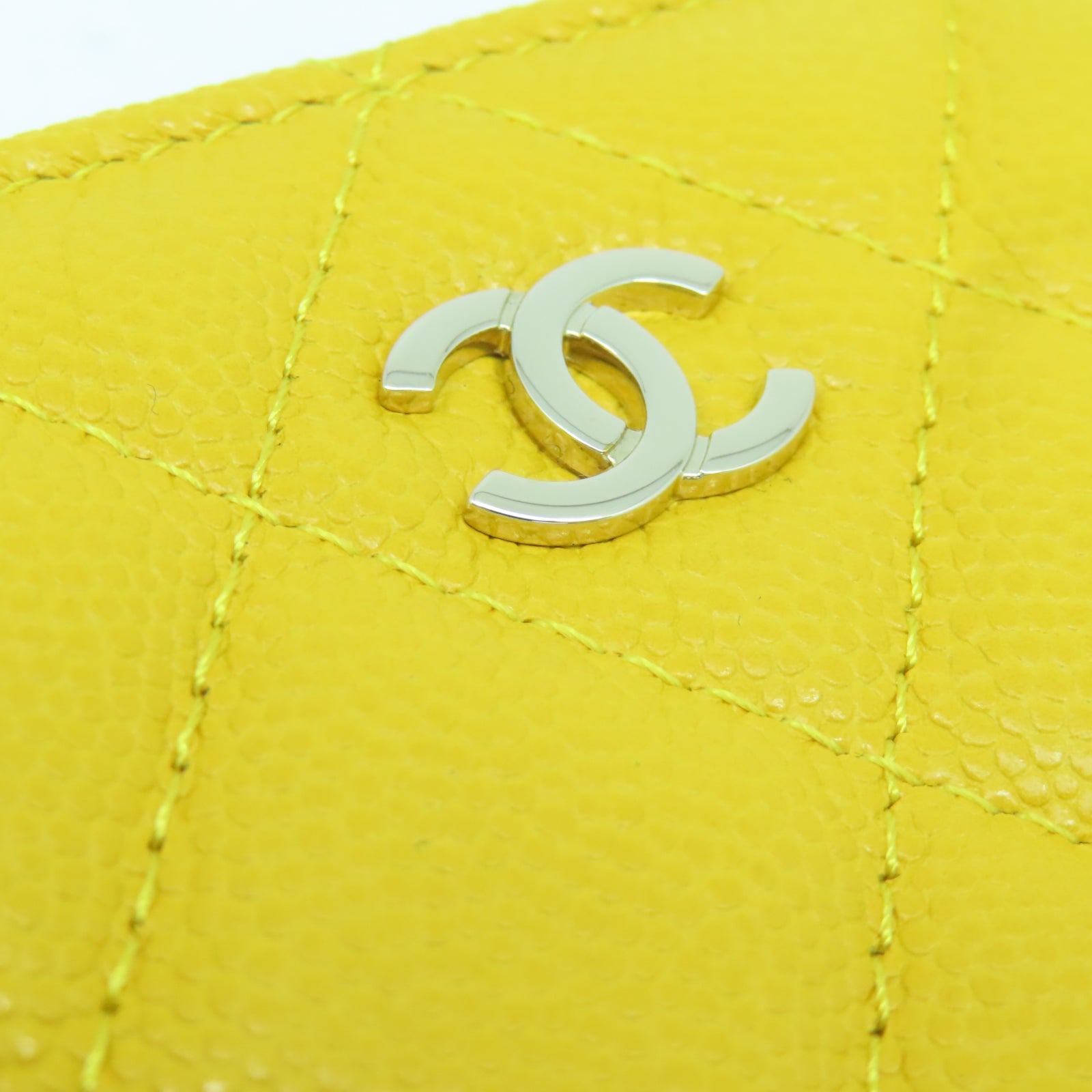 CHANEL 菱格Caviar皮革Wallet金扣錢包黃色