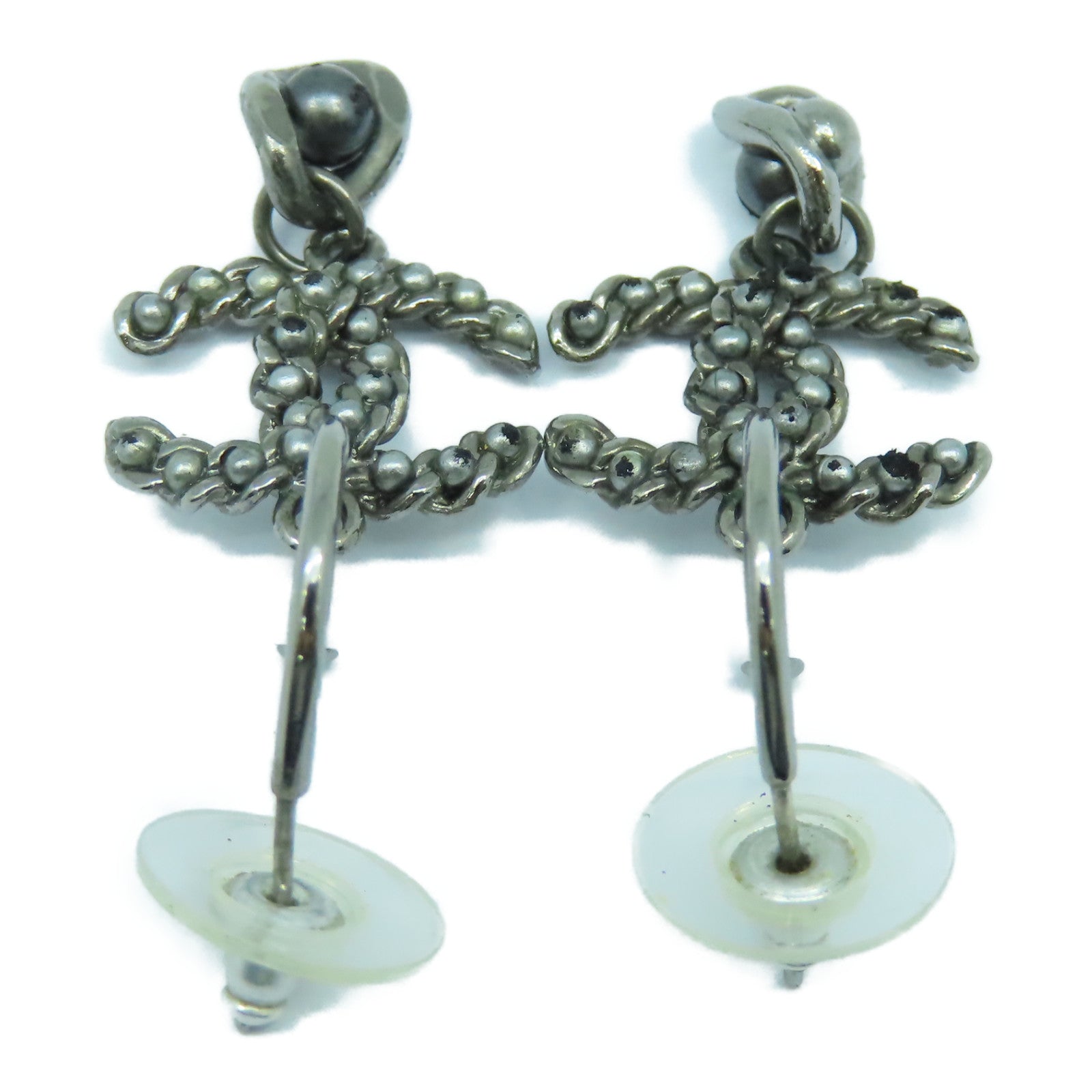 CHANEL 金屬Earrings銀扣耳環鐵灰色