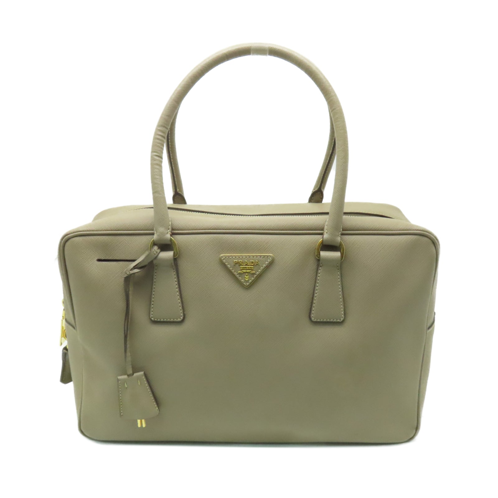 PRADA 牛皮皮革Handbag金扣手挽袋米色