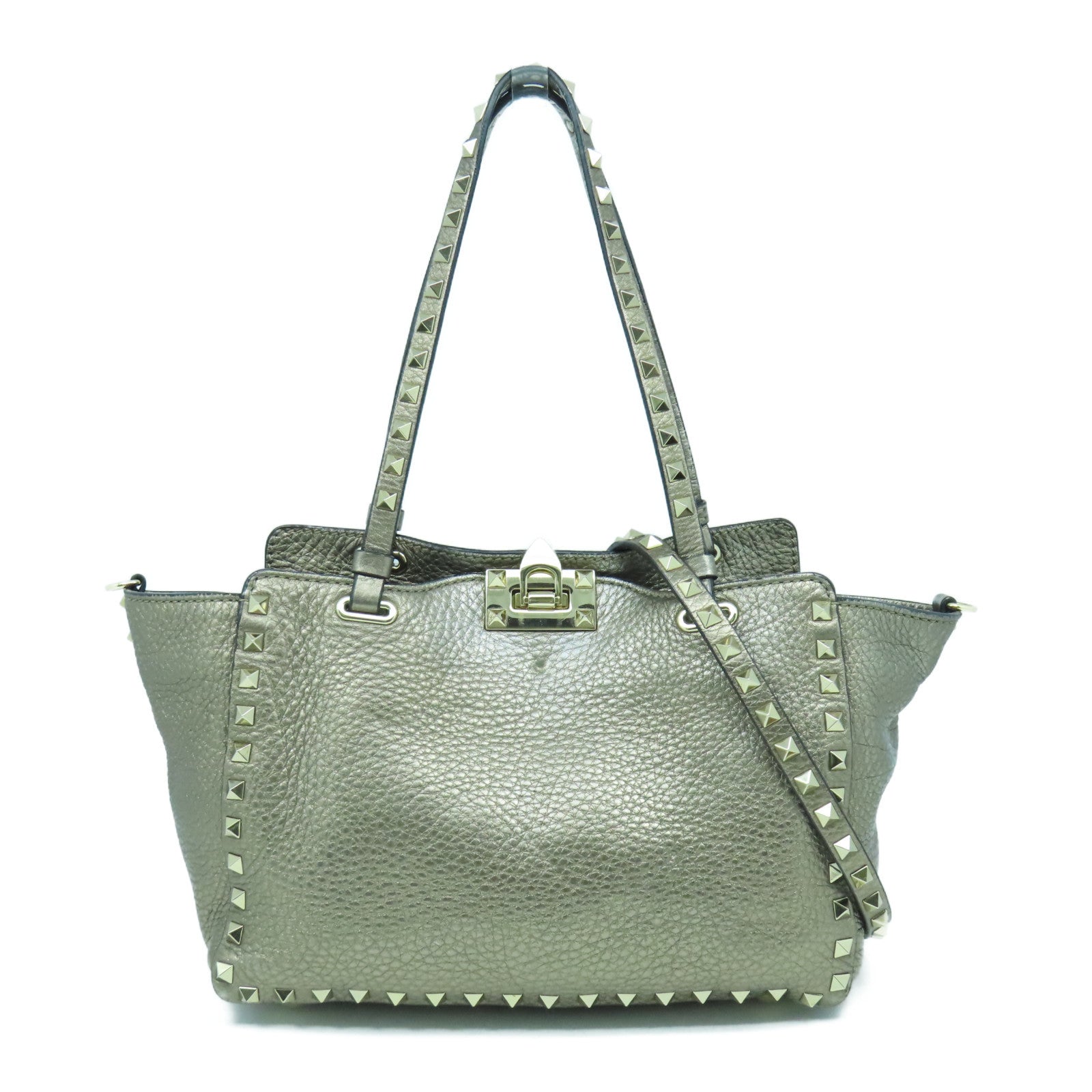 Valentino 牛皮皮革2 Way Shoulder Bag金扣手挽肩背兩用袋銀色