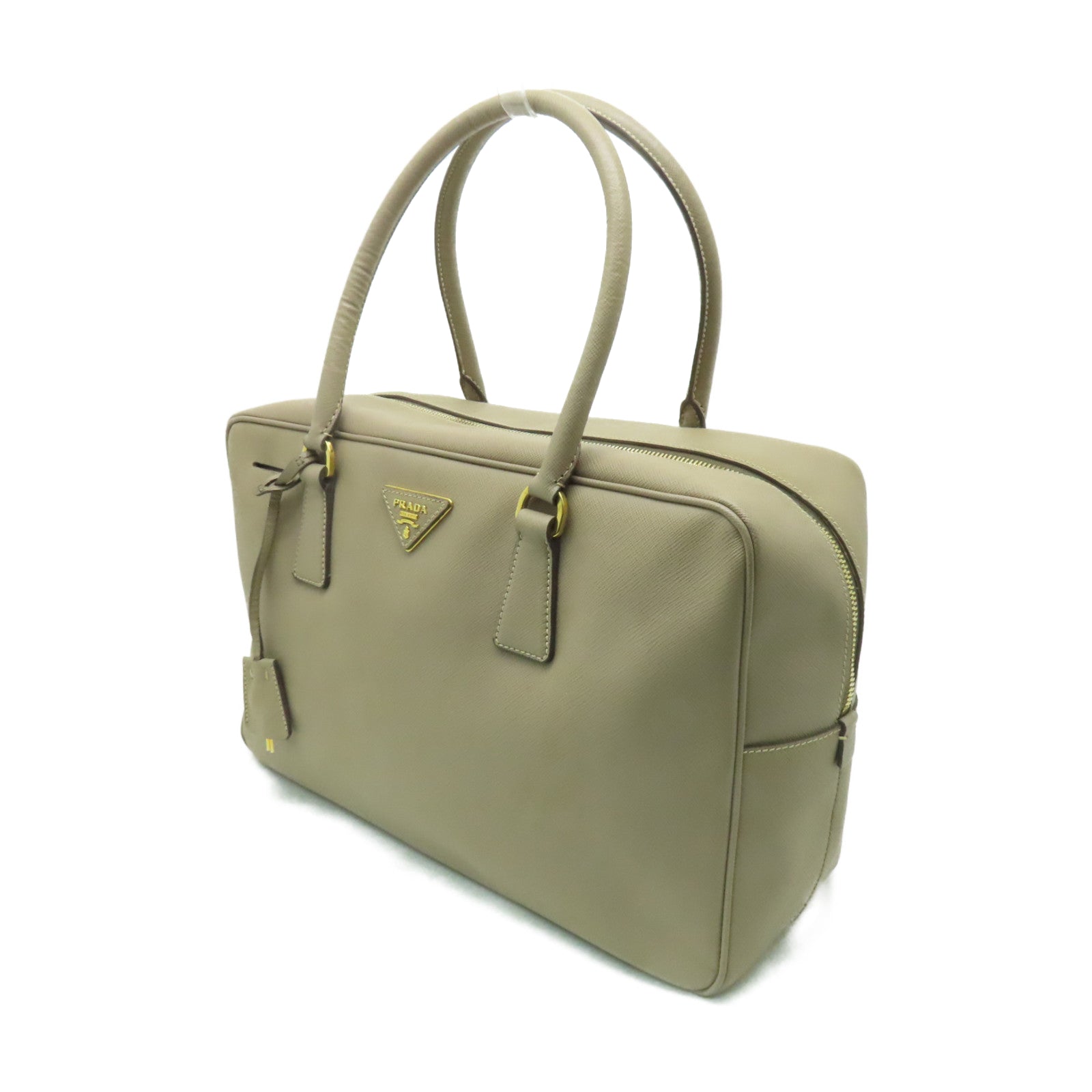 PRADA 牛皮皮革Handbag金扣手挽袋米色