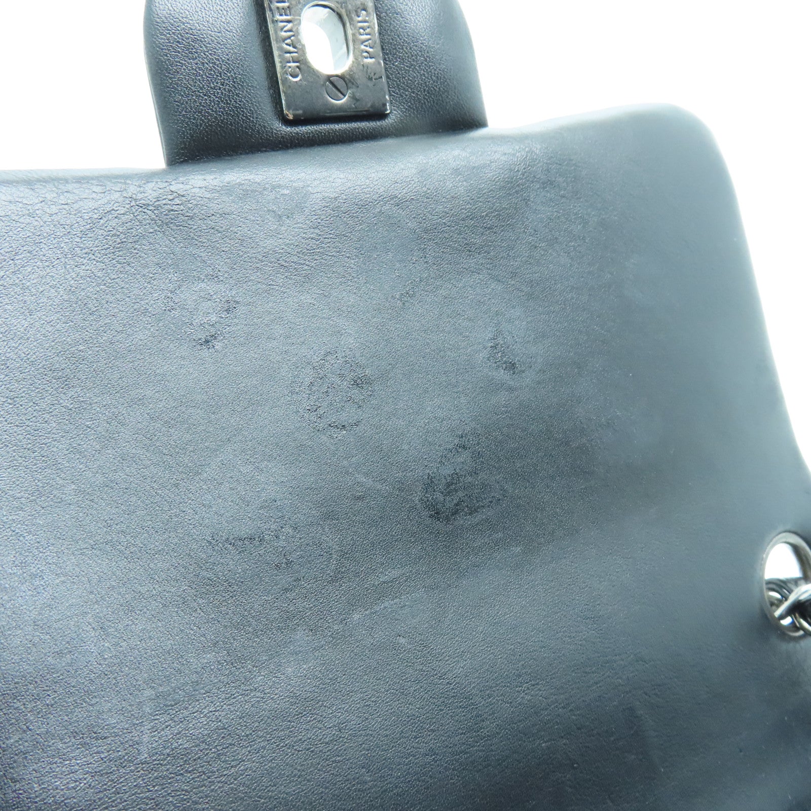 CHANEL 菱格漆皮皮革Chain Shoulder銀扣鏈帶肩背袋黑色