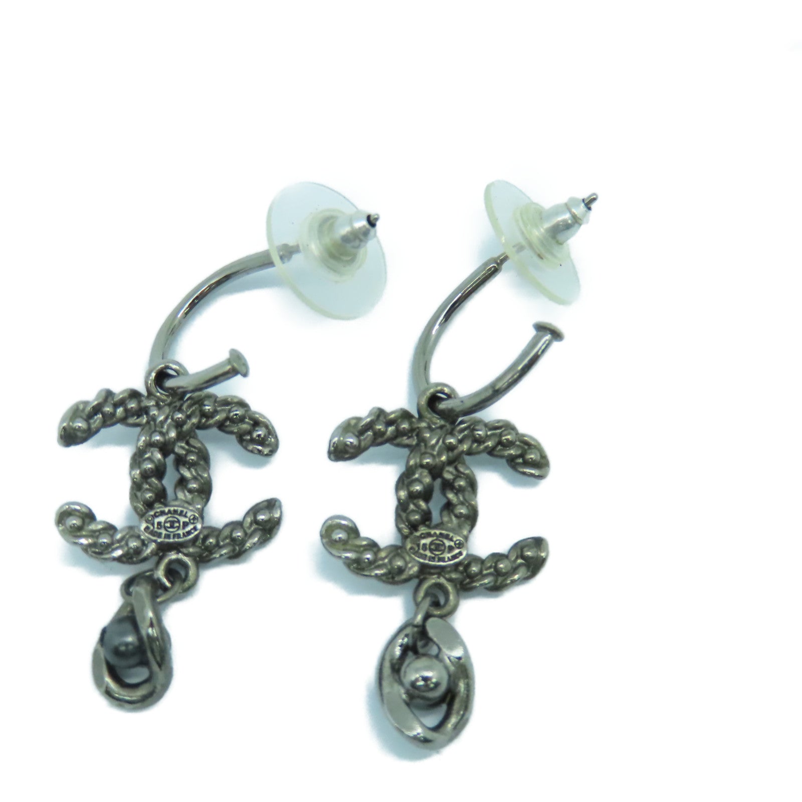 CHANEL 金屬Earrings銀扣耳環鐵灰色