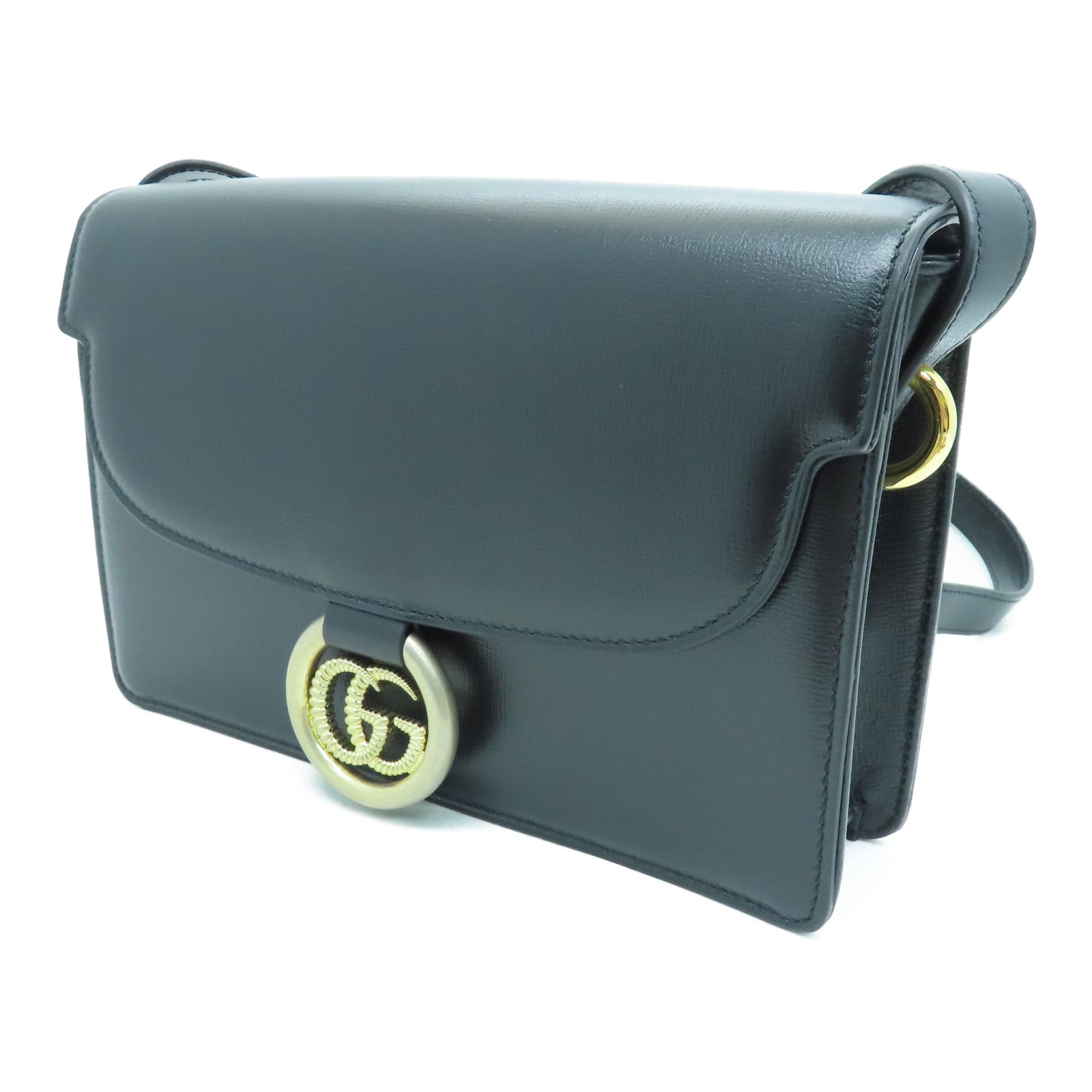 GUCCI 牛皮皮革Shoulder Bag金扣肩背袋黑色