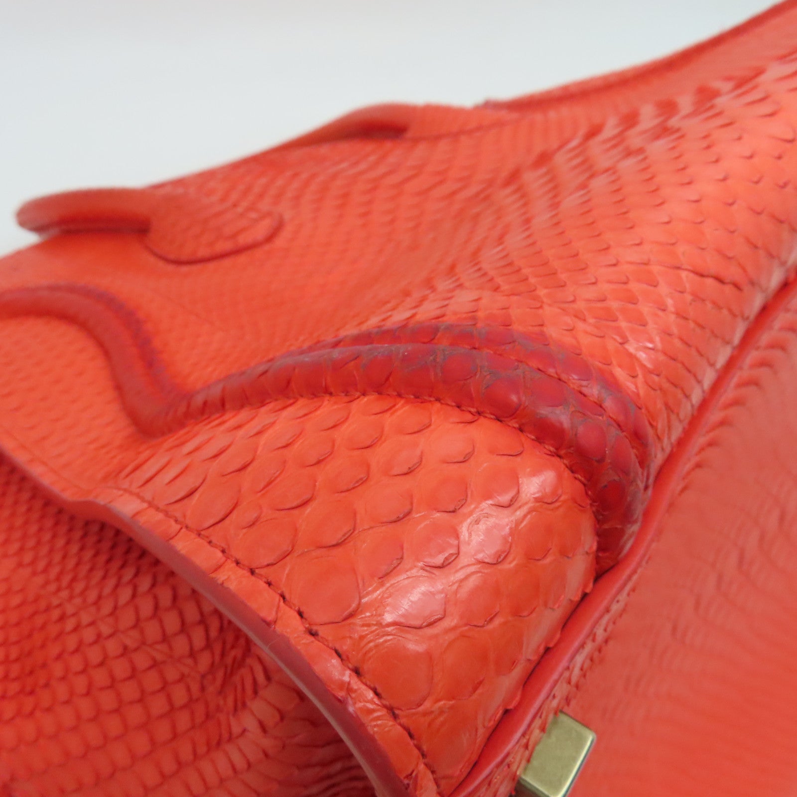 CELINE 蛇皮皮革Mini Luggage手挽袋金扣红色