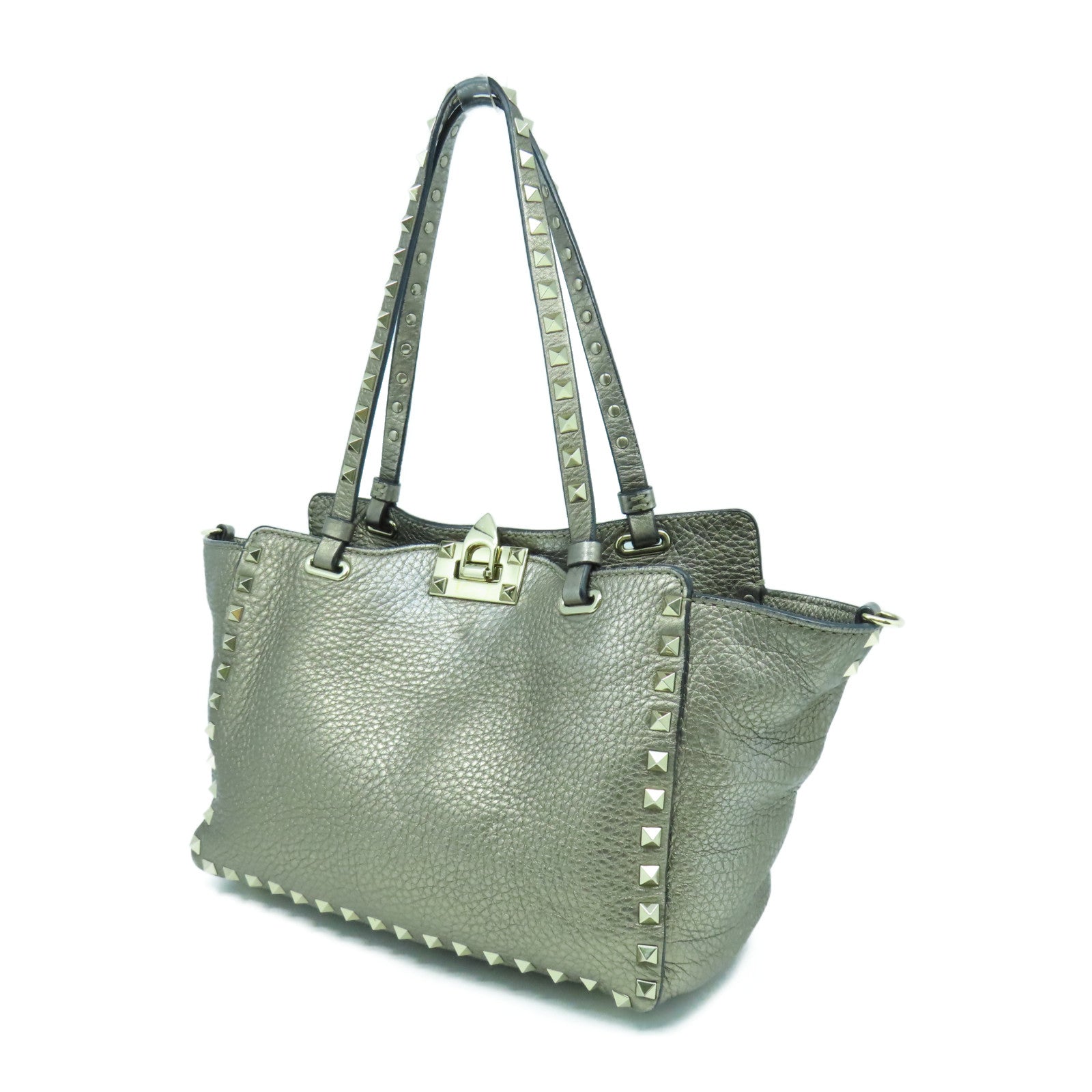 Valentino 牛皮皮革2 Way Shoulder Bag金扣手挽肩背兩用袋銀色