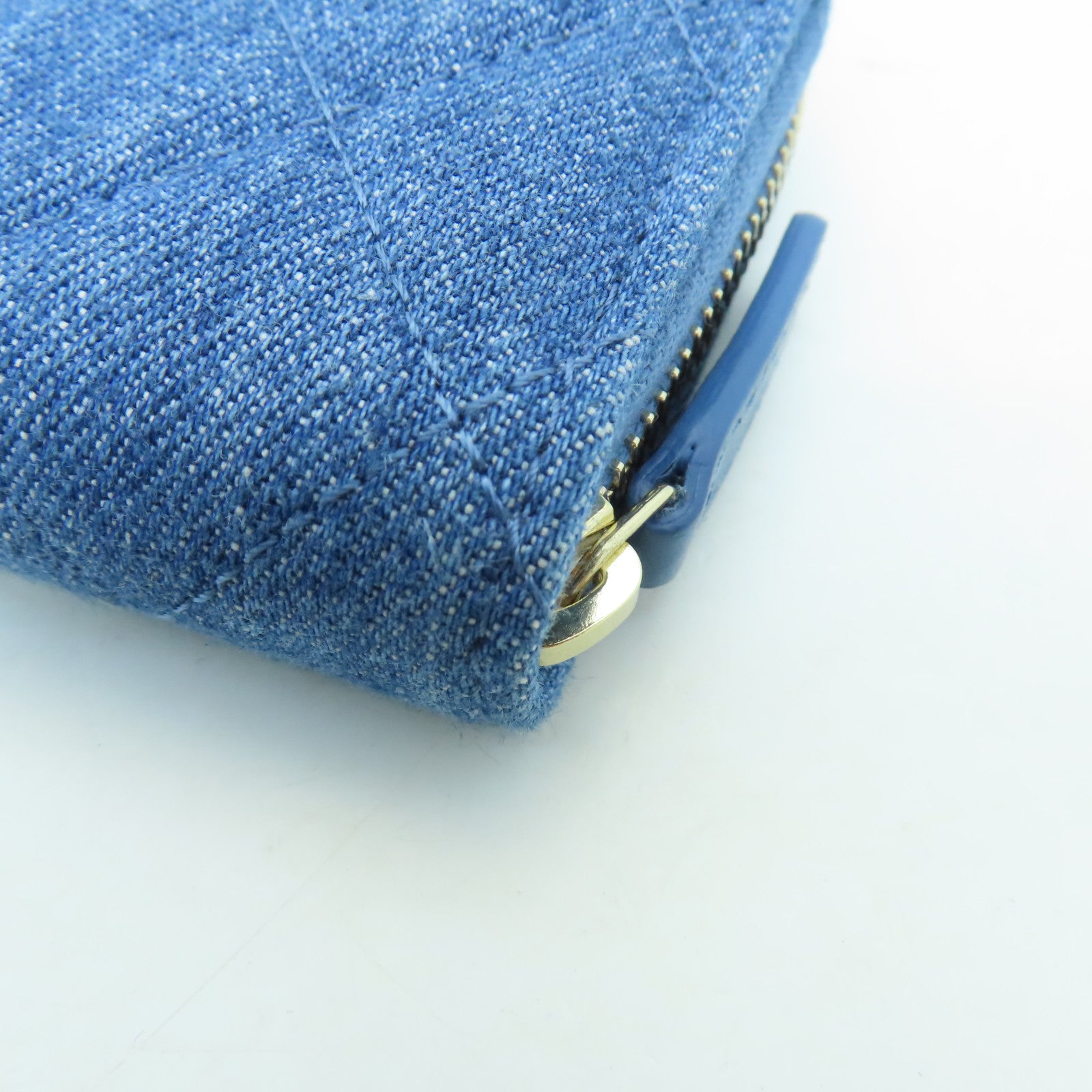 CHANEL 【激減優惠】菱格帆布Chain Shoulder Card Case金扣卡片套藍色