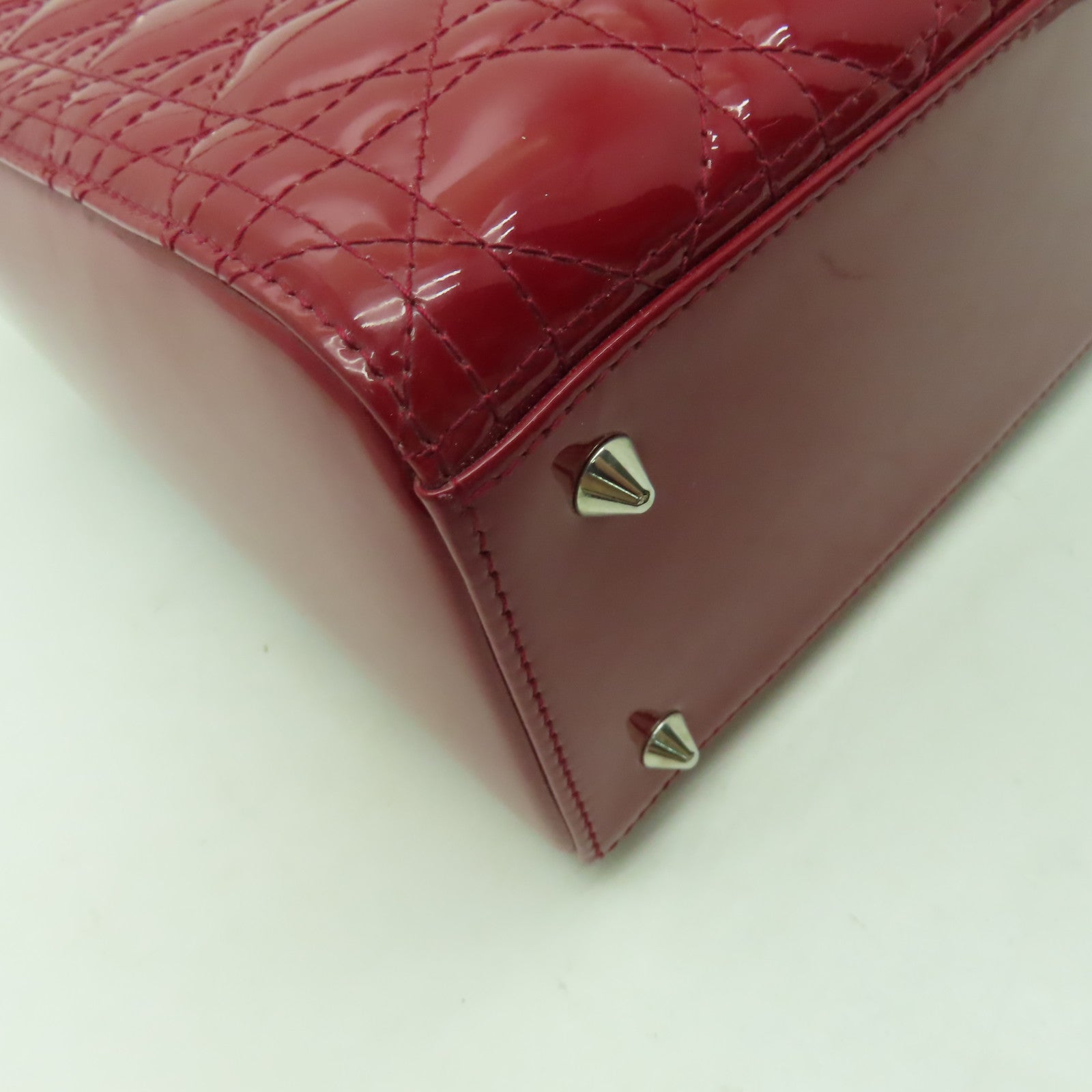 Dior 漆皮皮革Lady Dior銀扣手挽肩背兩用袋紅色