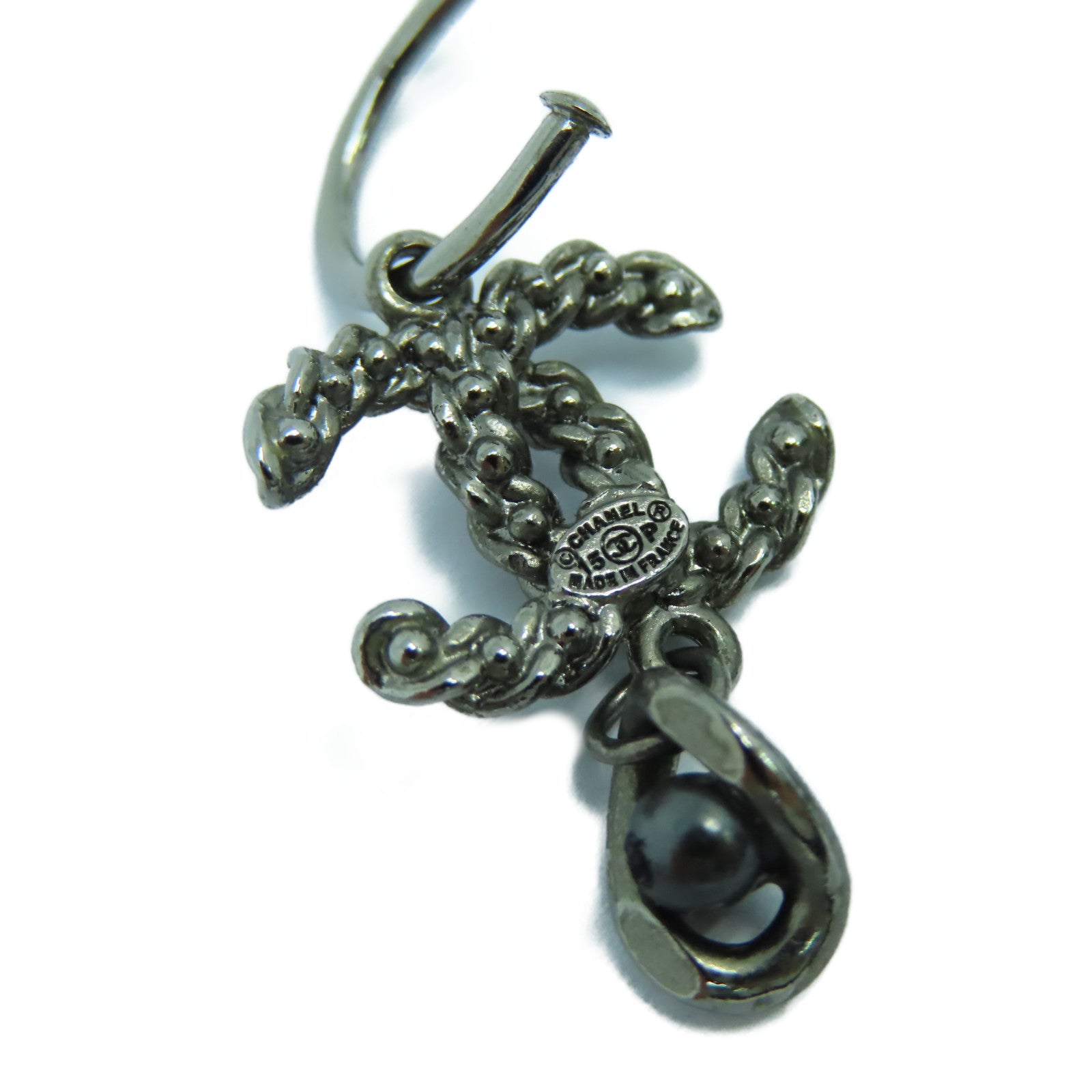 CHANEL 金屬Earrings銀扣耳環鐵灰色