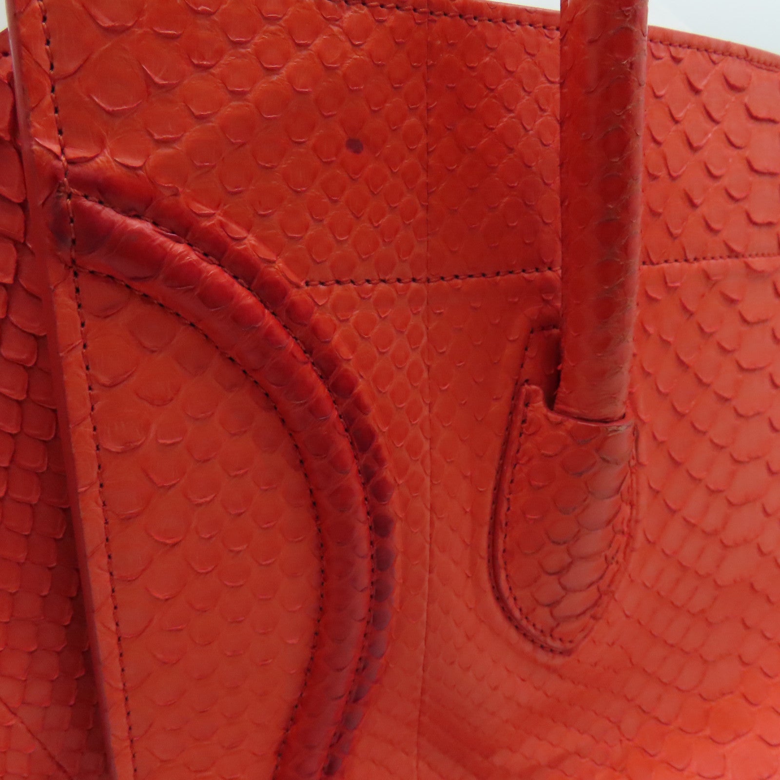 CELINE 蛇皮皮革Mini Luggage手挽袋金扣红色