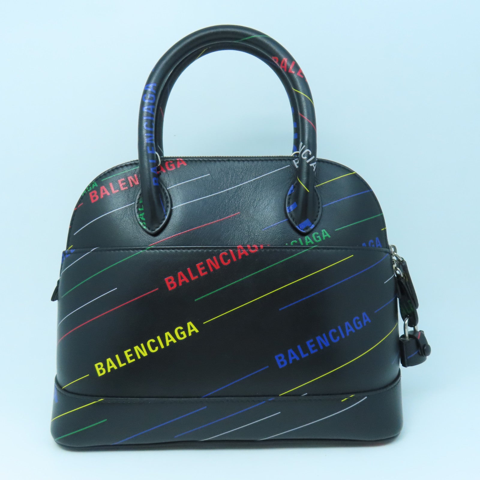 BALENCIAGA Cowhide Leather Ville Small Top Silver Buckle Handle Shoulder Backpack Black