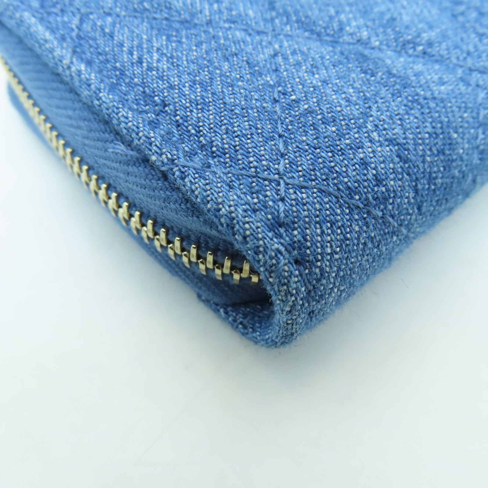 CHANEL 【激減優惠】菱格帆布Chain Shoulder Card Case金扣卡片套藍色