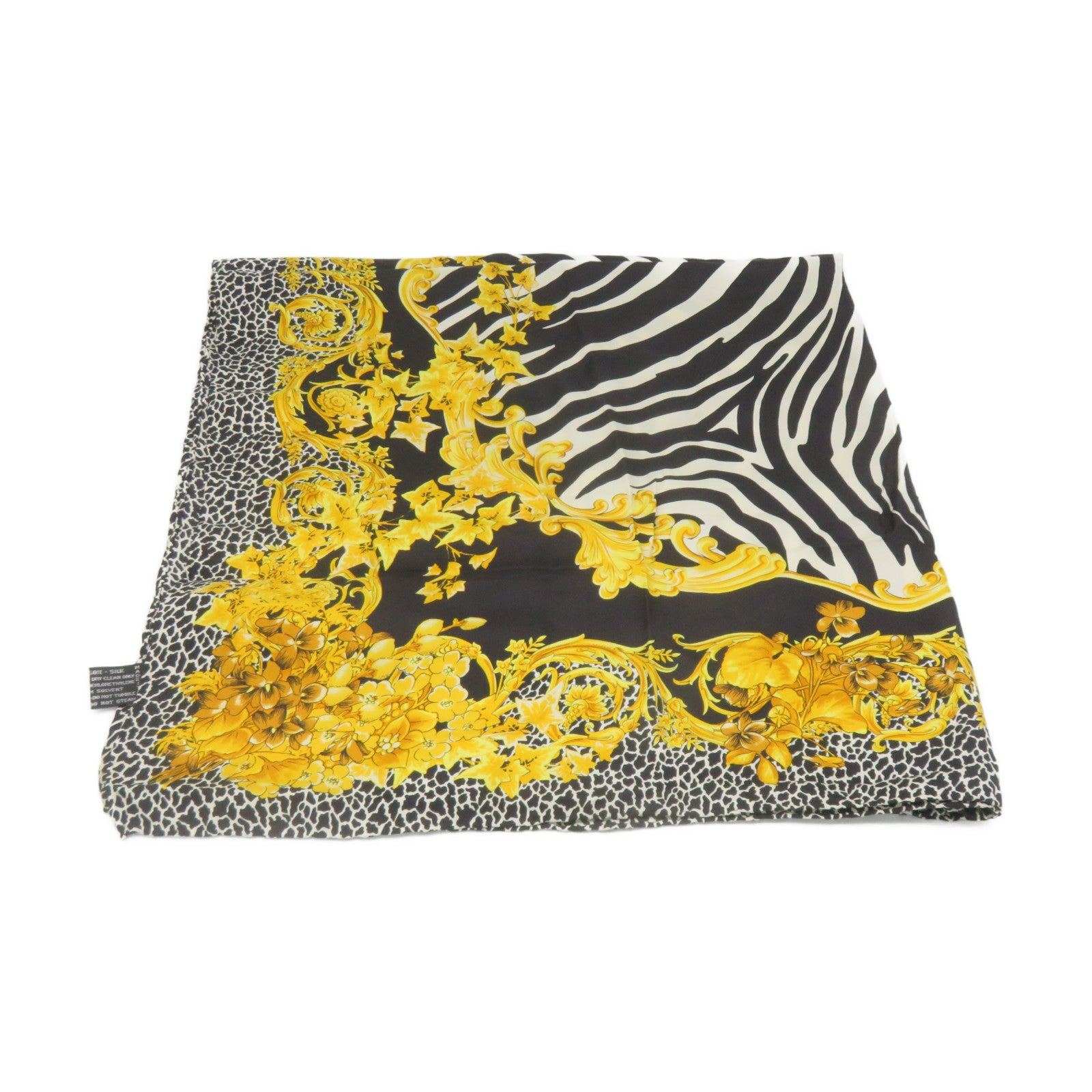 VERSACE 絲質Scarf 85x85絲巾黑色/白色/黃色