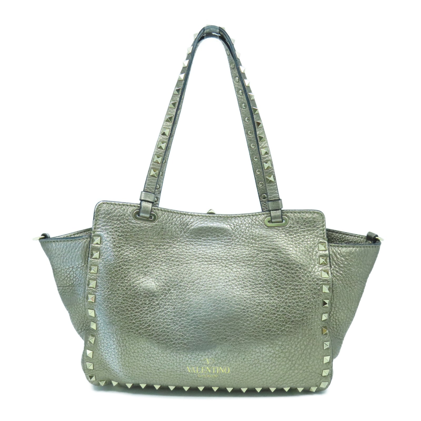 Valentino 牛皮皮革2 Way Shoulder Bag金扣手挽肩背兩用袋銀色