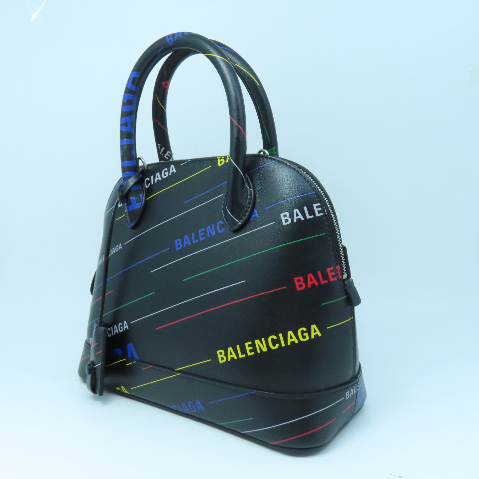 BALENCIAGA Cowhide Leather Ville Small Top Silver Buckle Handle Shoulder Backpack Black
