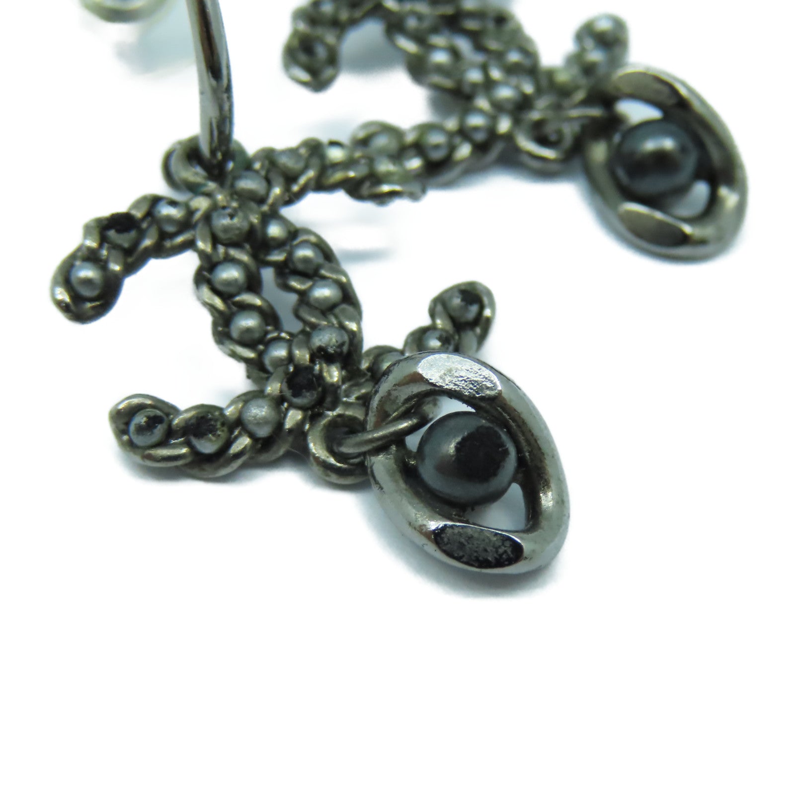 CHANEL 金屬Earrings銀扣耳環鐵灰色