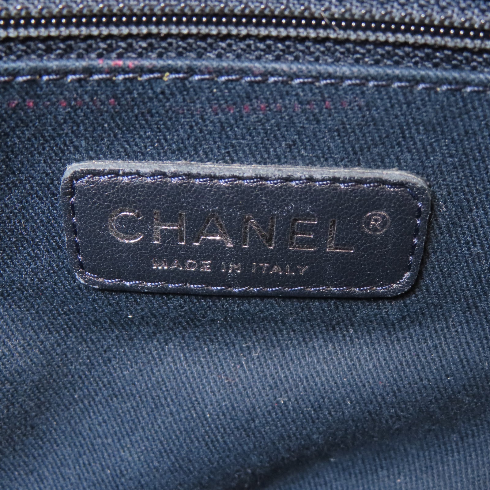 CHANEL 帆布Deauville Chain Tote Medium銀扣手挽肩背兩用袋藍色