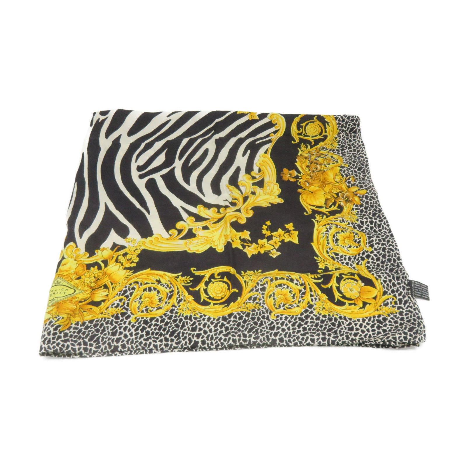 VERSACE 絲質Scarf 85x85絲巾黑色/白色/黃色