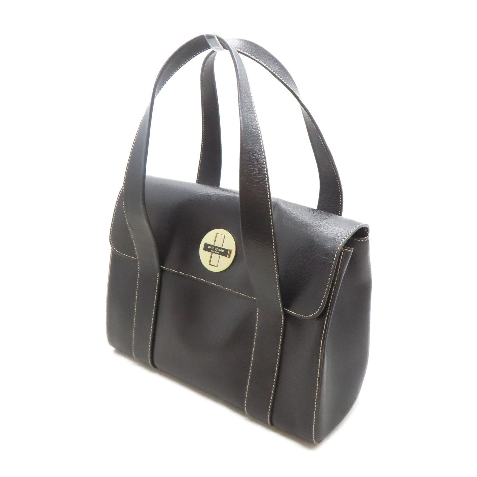 Kate Spade 牛皮皮革Handbag金扣手挽袋黑色