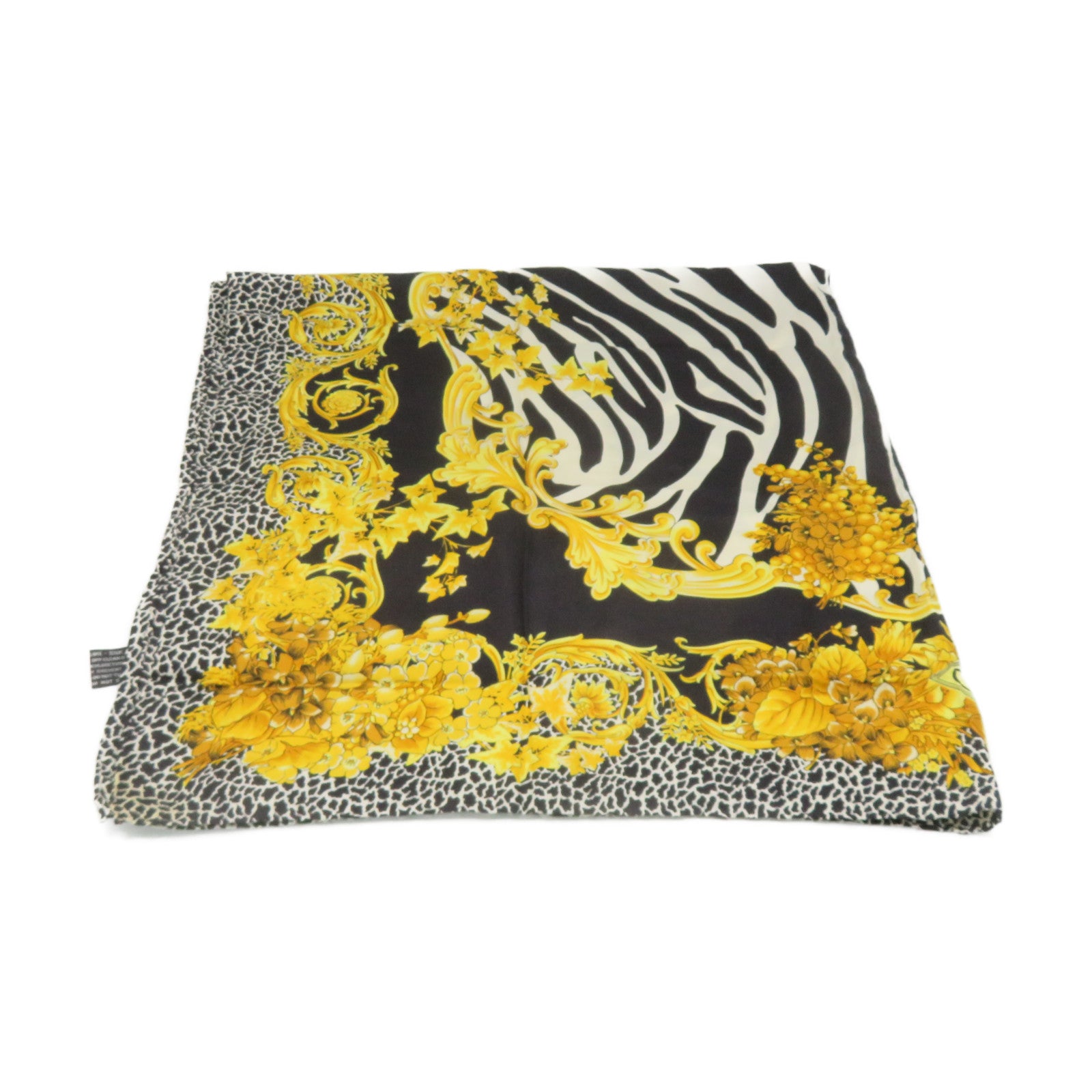 VERSACE 絲質Scarf 85x85絲巾黑色/白色/黃色