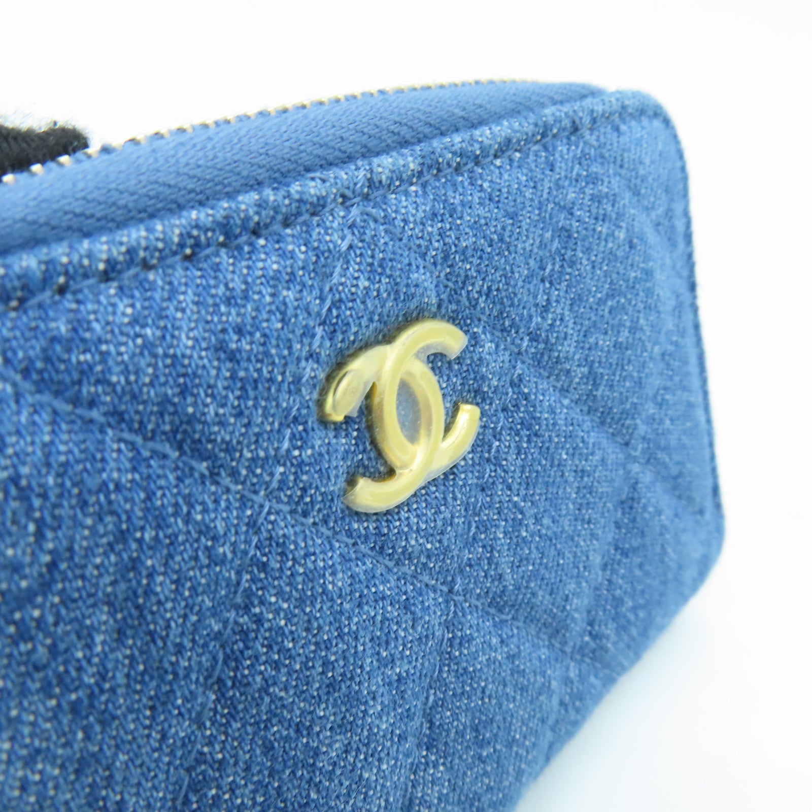 CHANEL 【激減優惠】菱格帆布Chain Shoulder Card Case金扣卡片套藍色