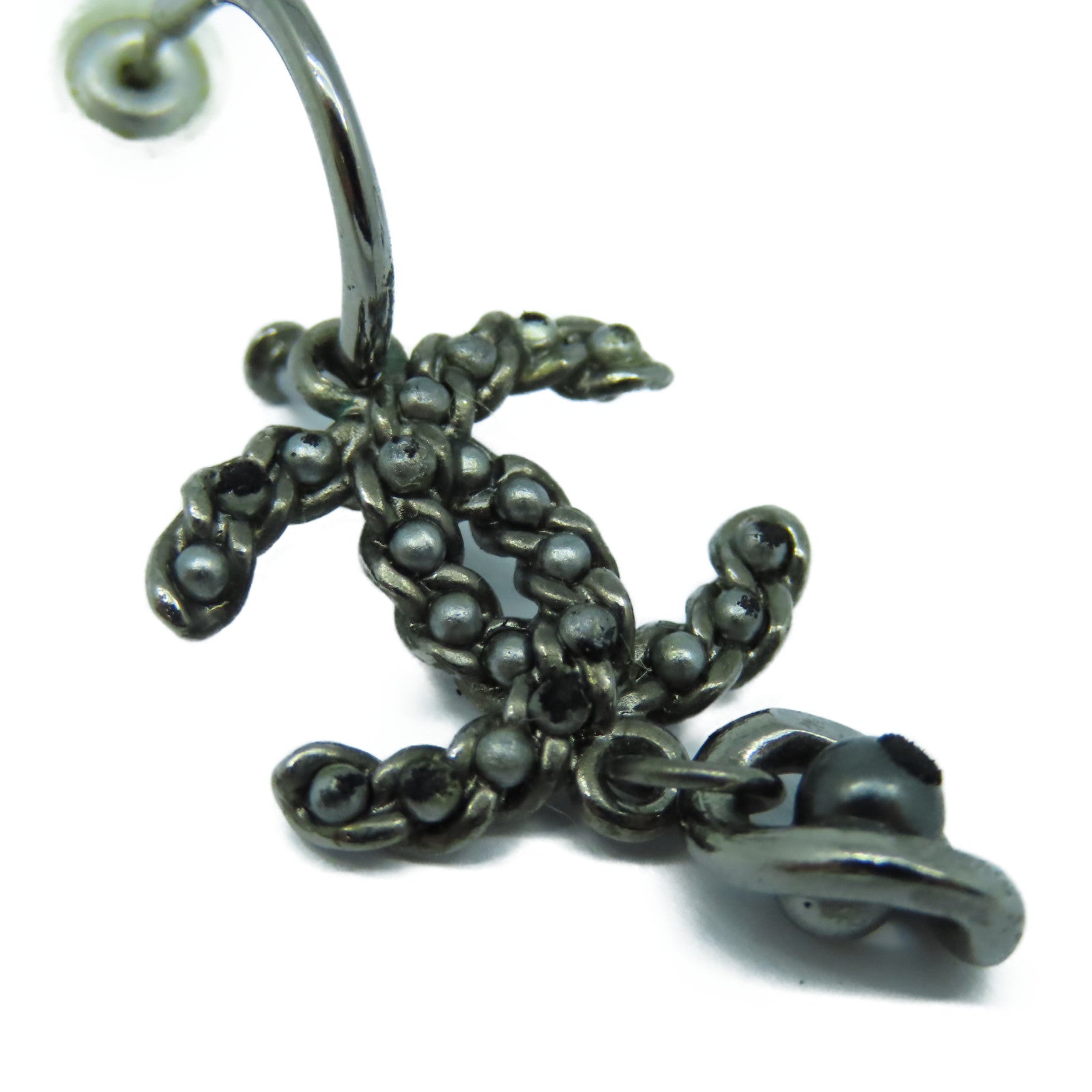 CHANEL 金屬Earrings銀扣耳環鐵灰色