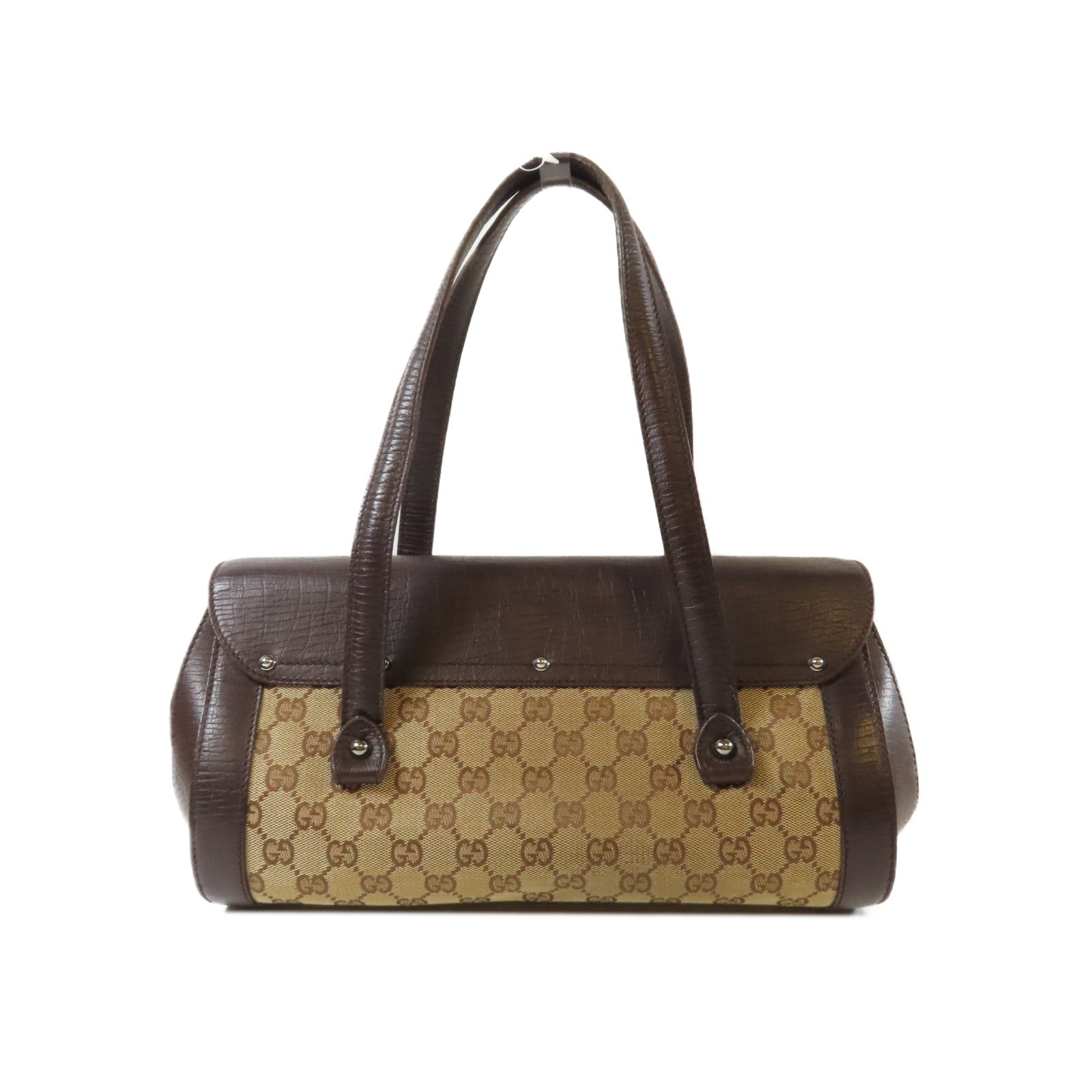 GUCCI 帆布Bamboo Hand Bag銀扣肩背袋啡色