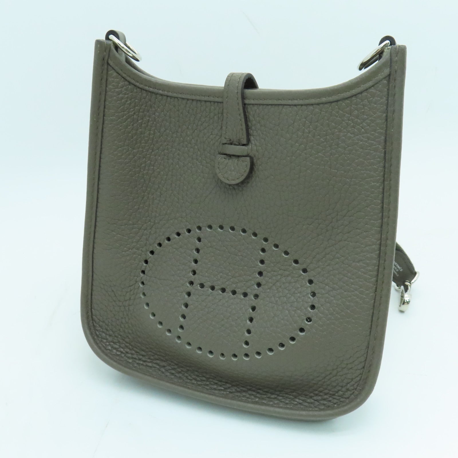 HERMES Clemence皮革Mini Evelyne One Shoulder銀扣肩背袋灰色