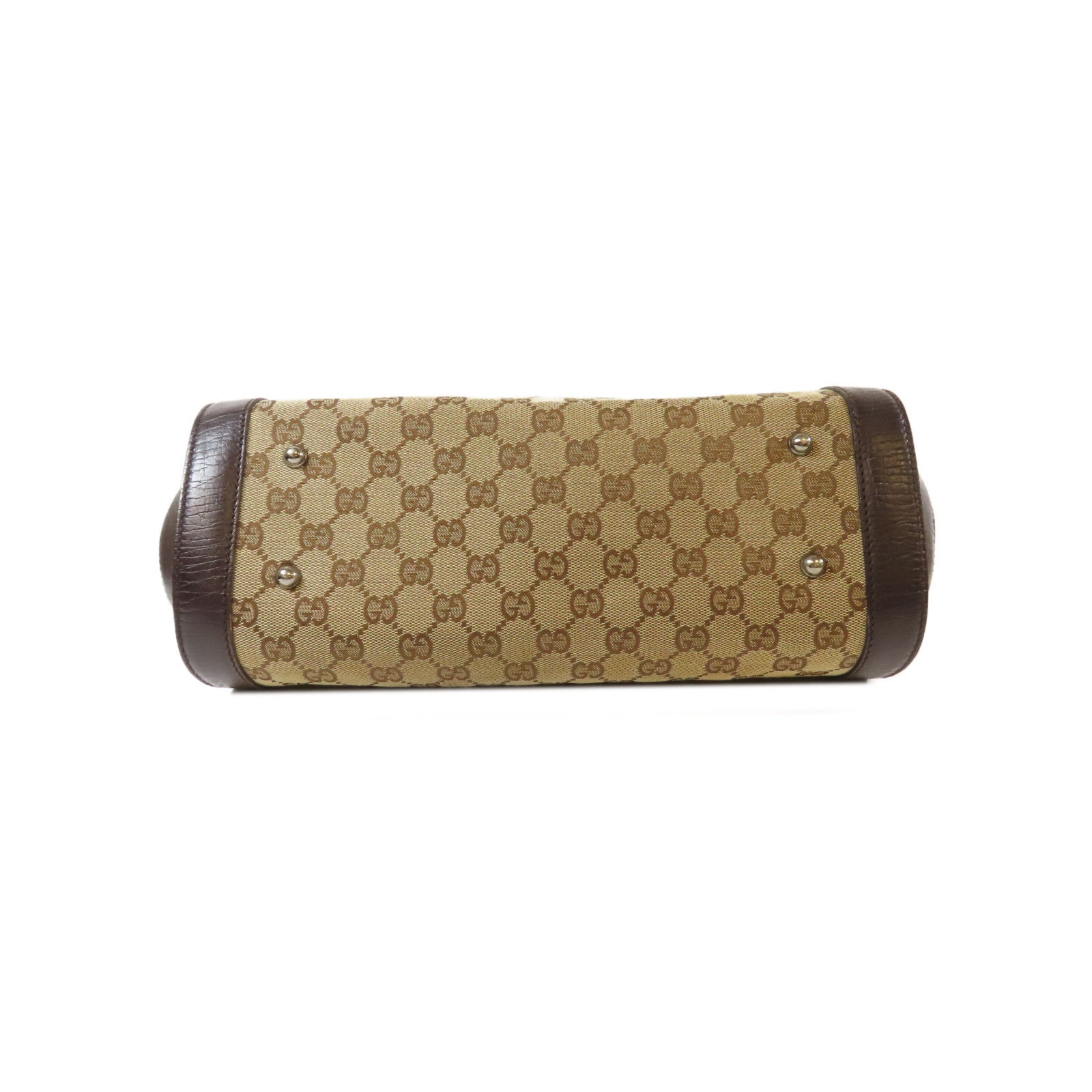 GUCCI 帆布Bamboo Hand Bag銀扣肩背袋啡色