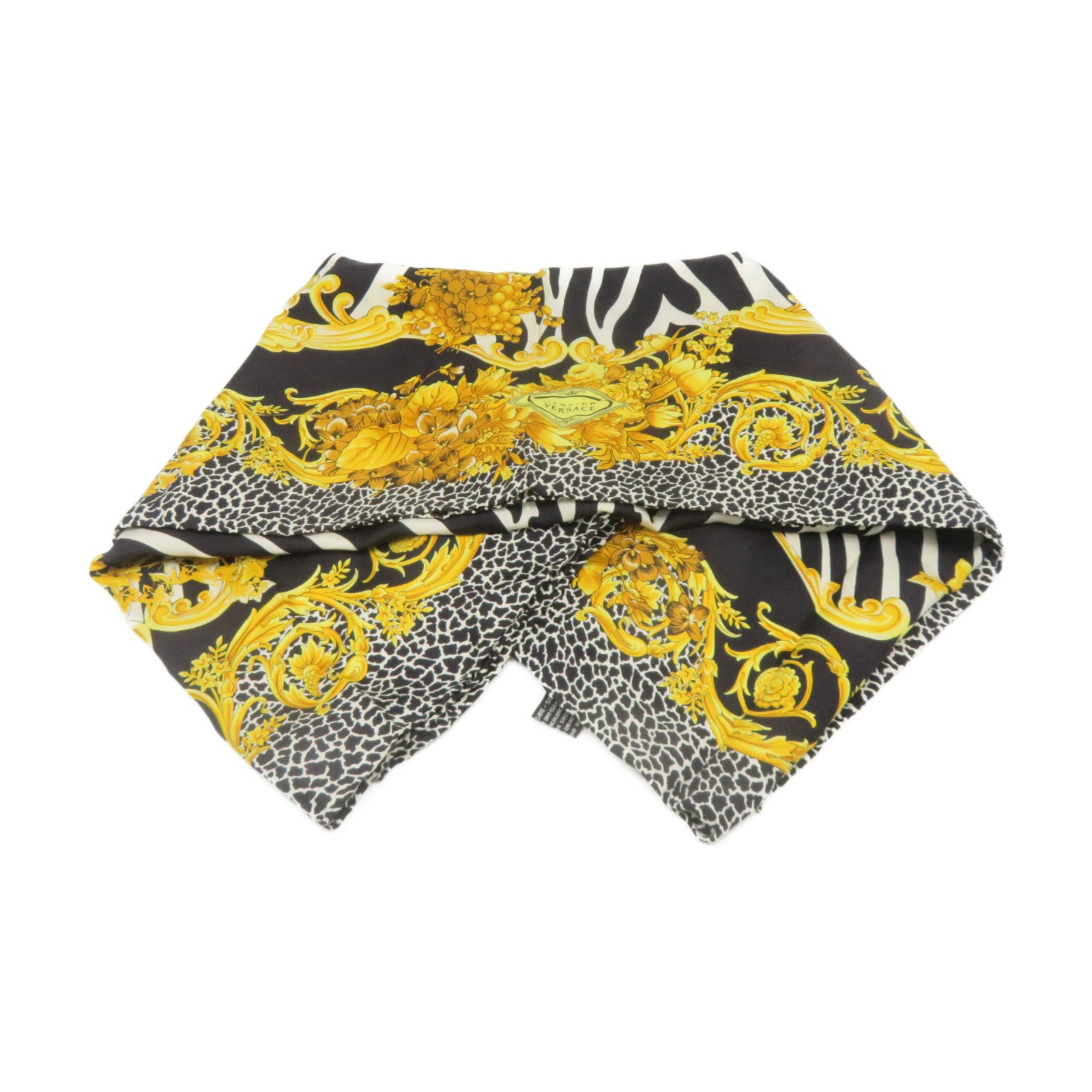 VERSACE 絲質Scarf 85x85絲巾黑色/白色/黃色