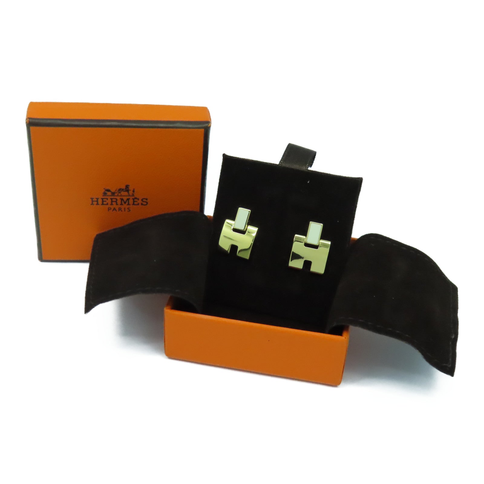HERMES 金屬Earrings金扣耳環白色/金色