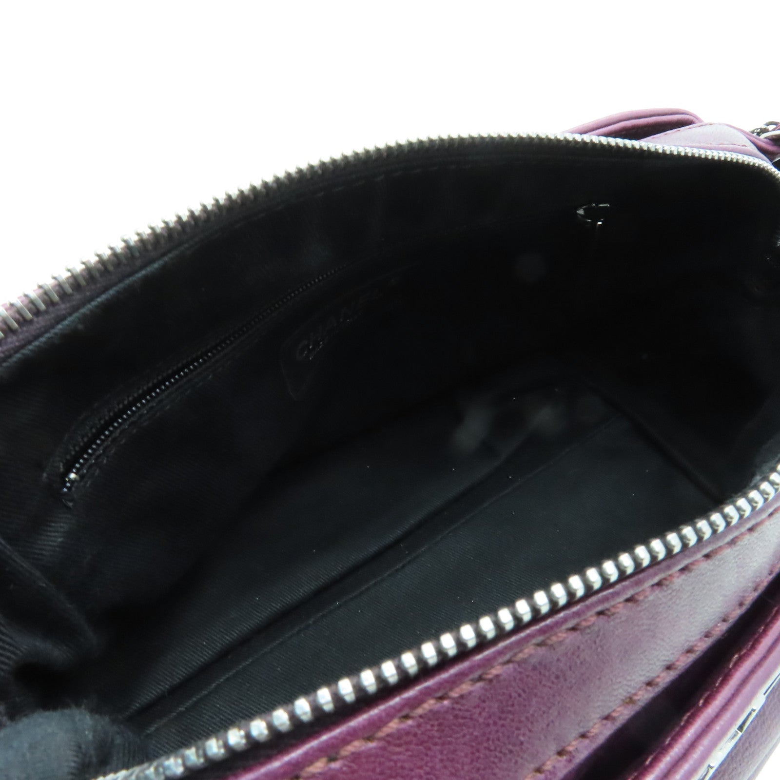 CHANEL 羊皮皮革Chain Shoulder銀扣鏈帶肩背袋紫色