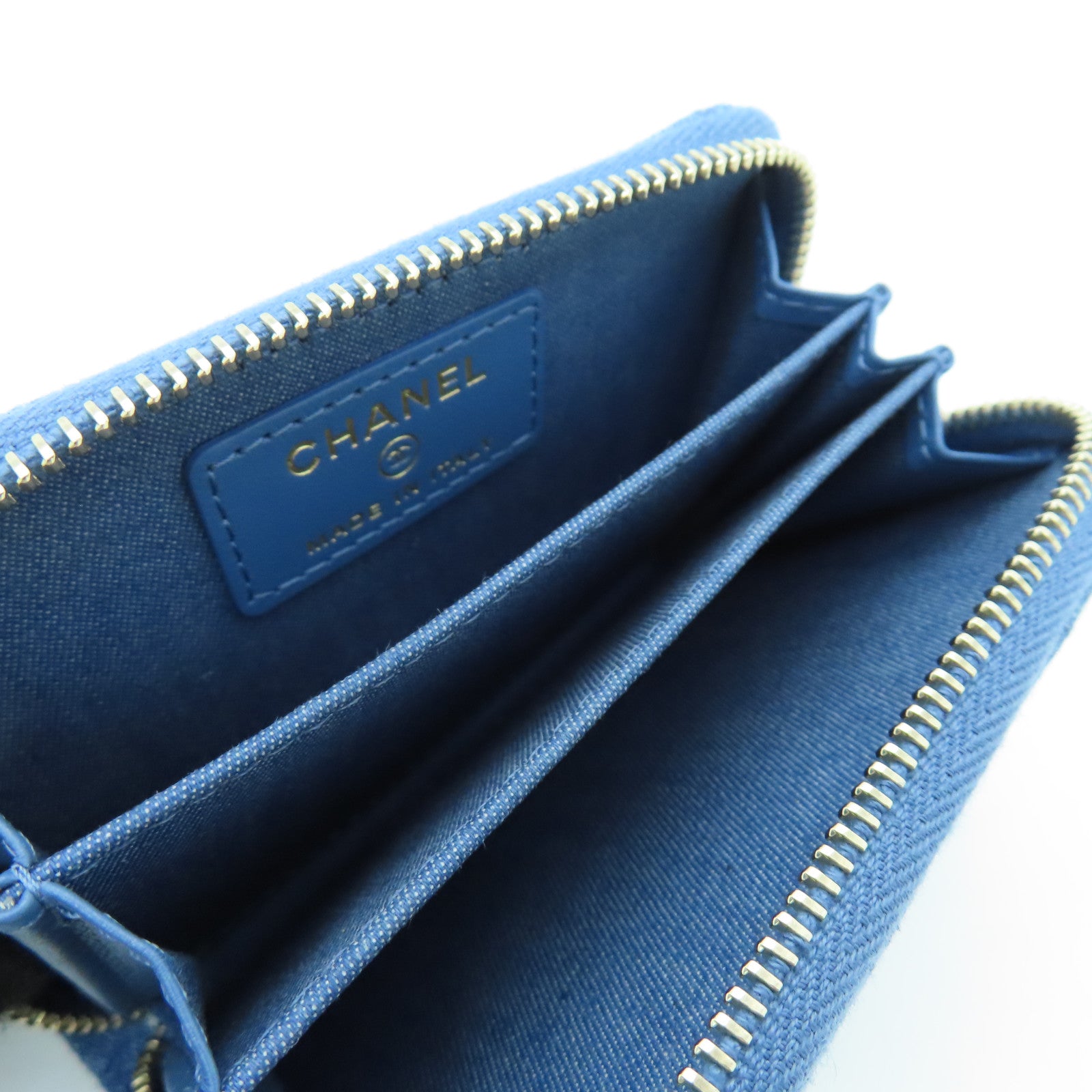 CHANEL 【激減優惠】菱格帆布Chain Shoulder Card Case金扣卡片套藍色