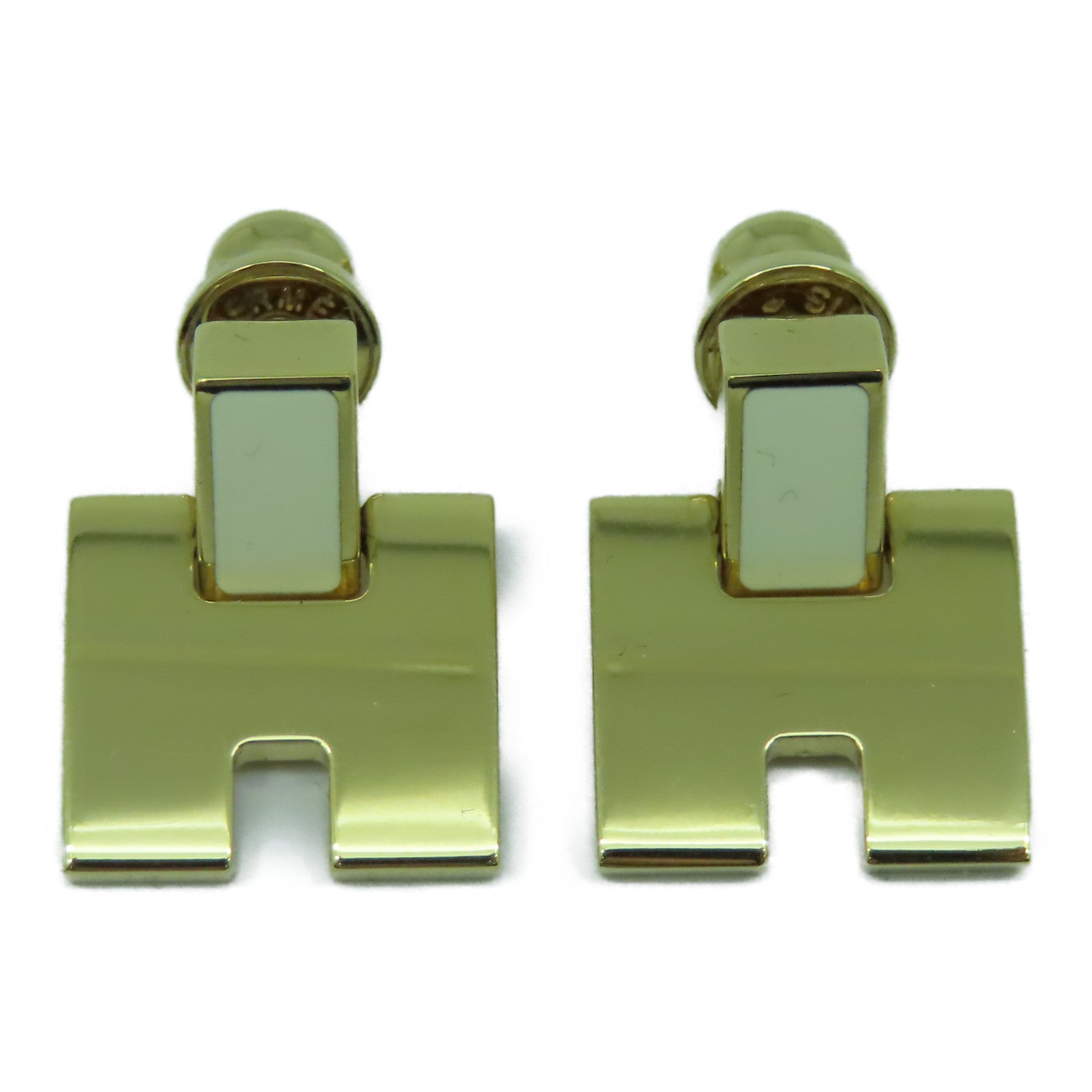 HERMES 金屬Earrings金扣耳環白色/金色
