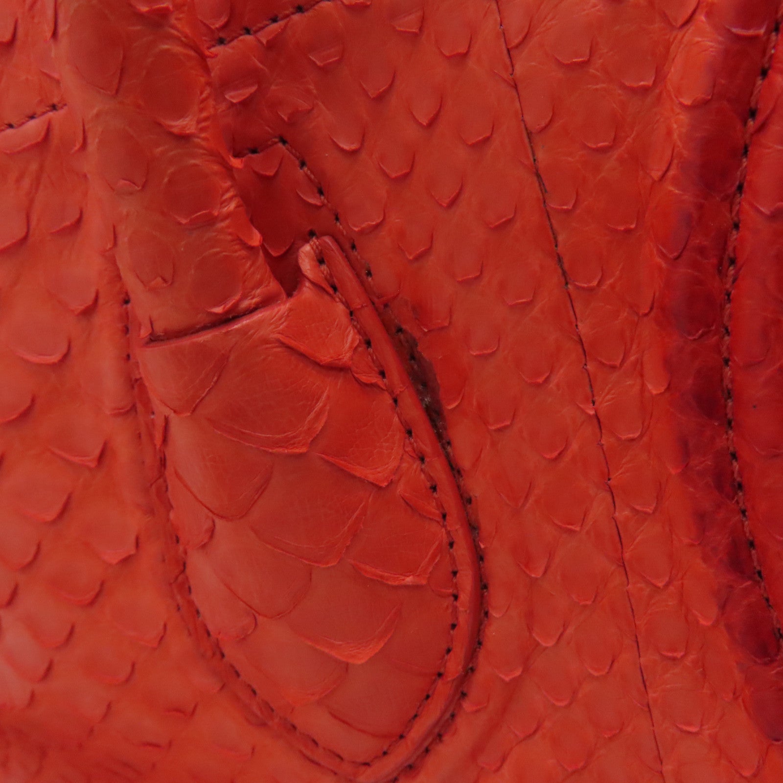 CELINE 蛇皮皮革Mini Luggage手挽袋金扣红色