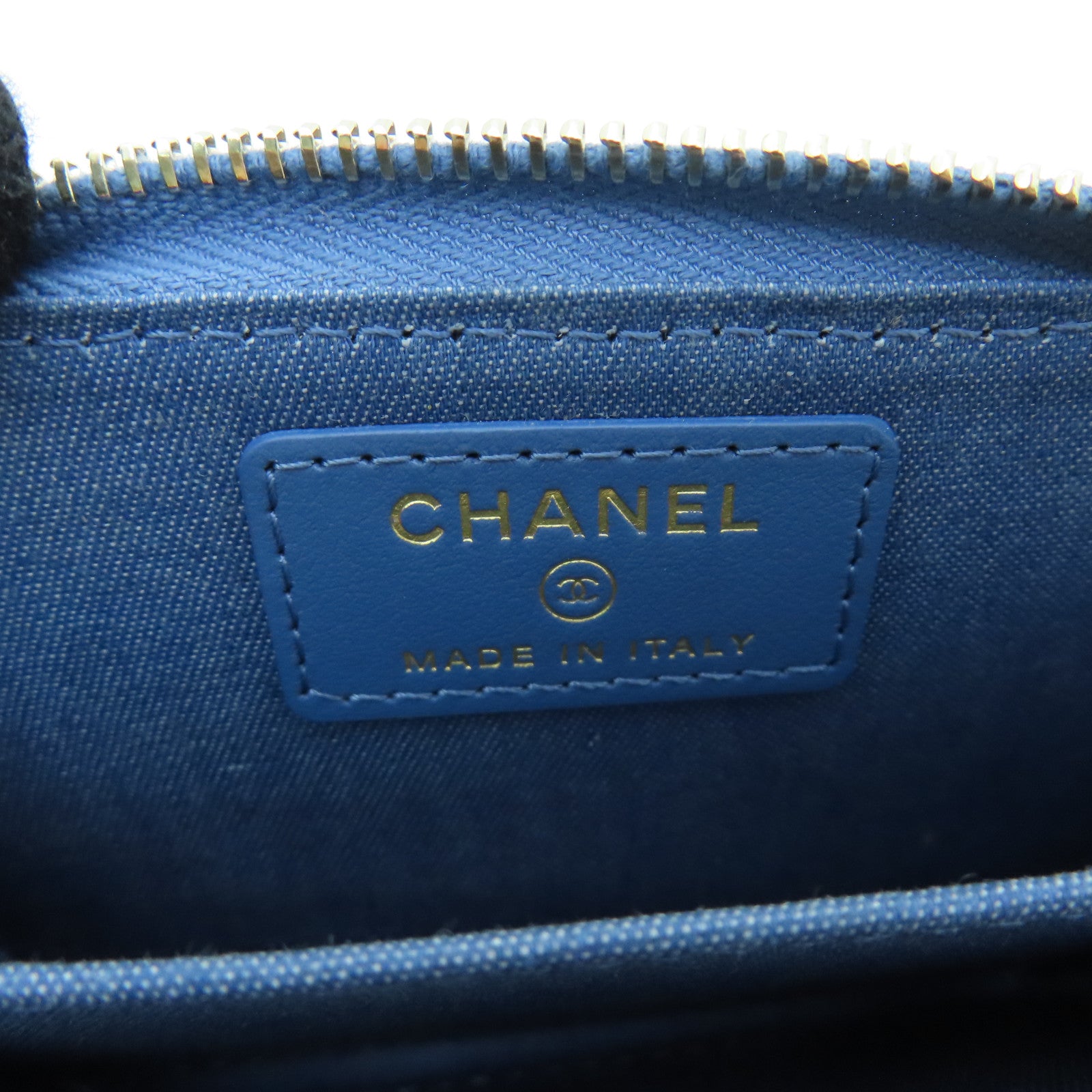 CHANEL 【激減優惠】菱格帆布Chain Shoulder Card Case金扣卡片套藍色