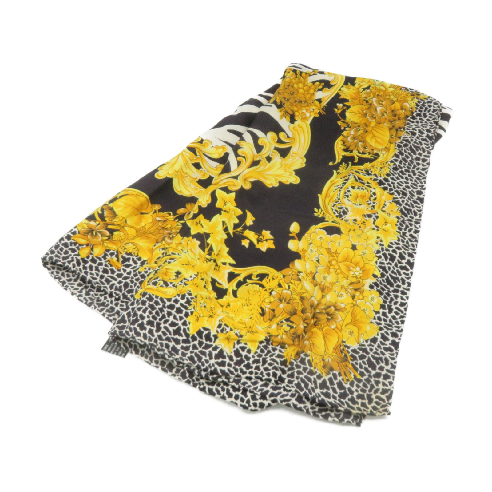 VERSACE 絲質Scarf 85x85絲巾黑色/白色/黃色