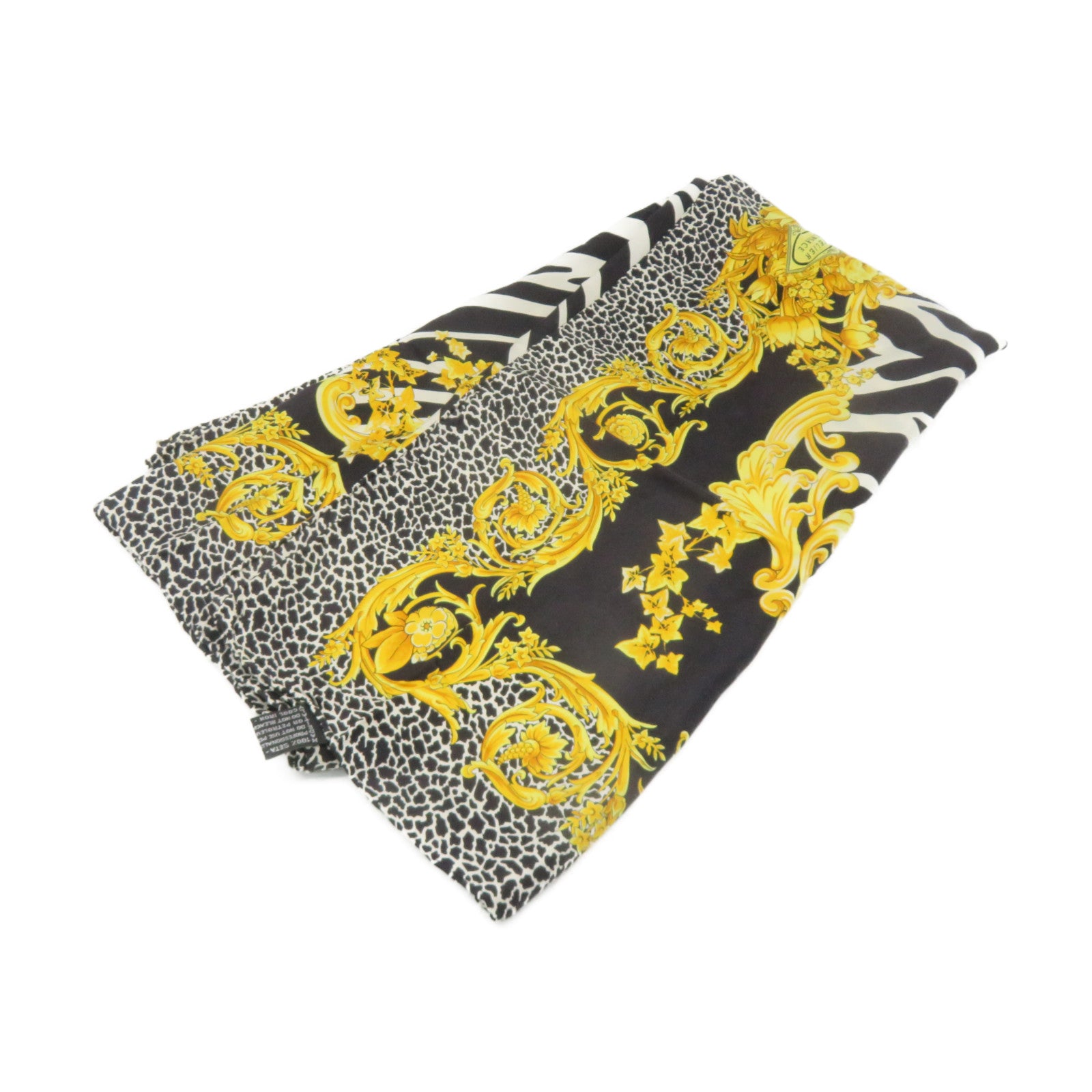 VERSACE 絲質Scarf 85x85絲巾黑色/白色/黃色