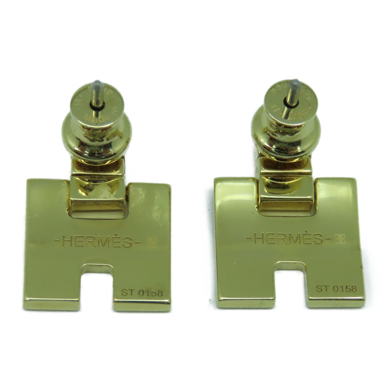 HERMES 金屬Earrings金扣耳環白色/金色
