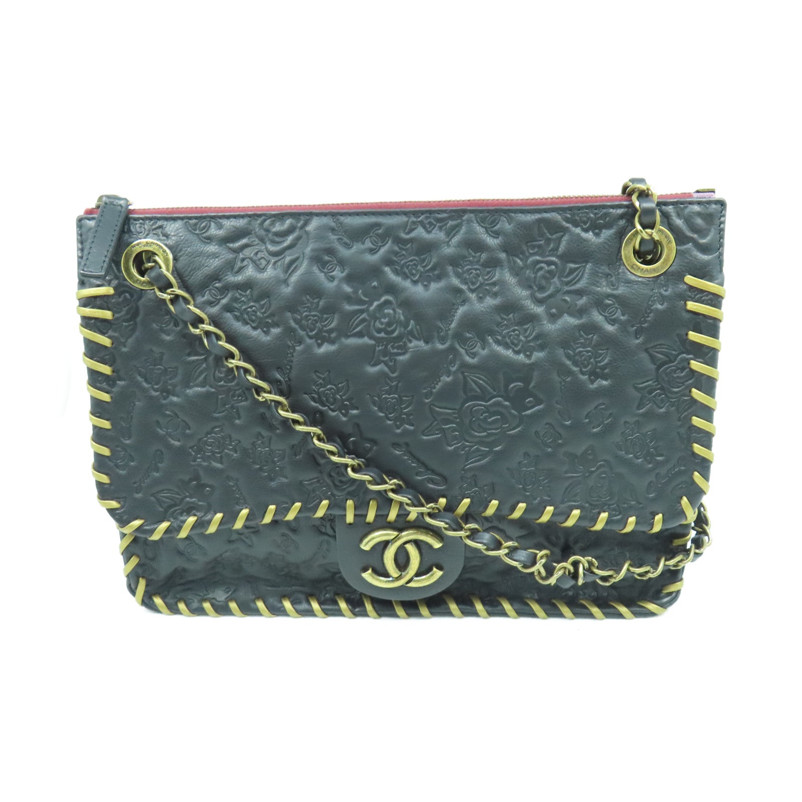 CHANEL 【激減優惠】牛皮皮革Chain Shoulder金扣鏈帶肩背袋黑色