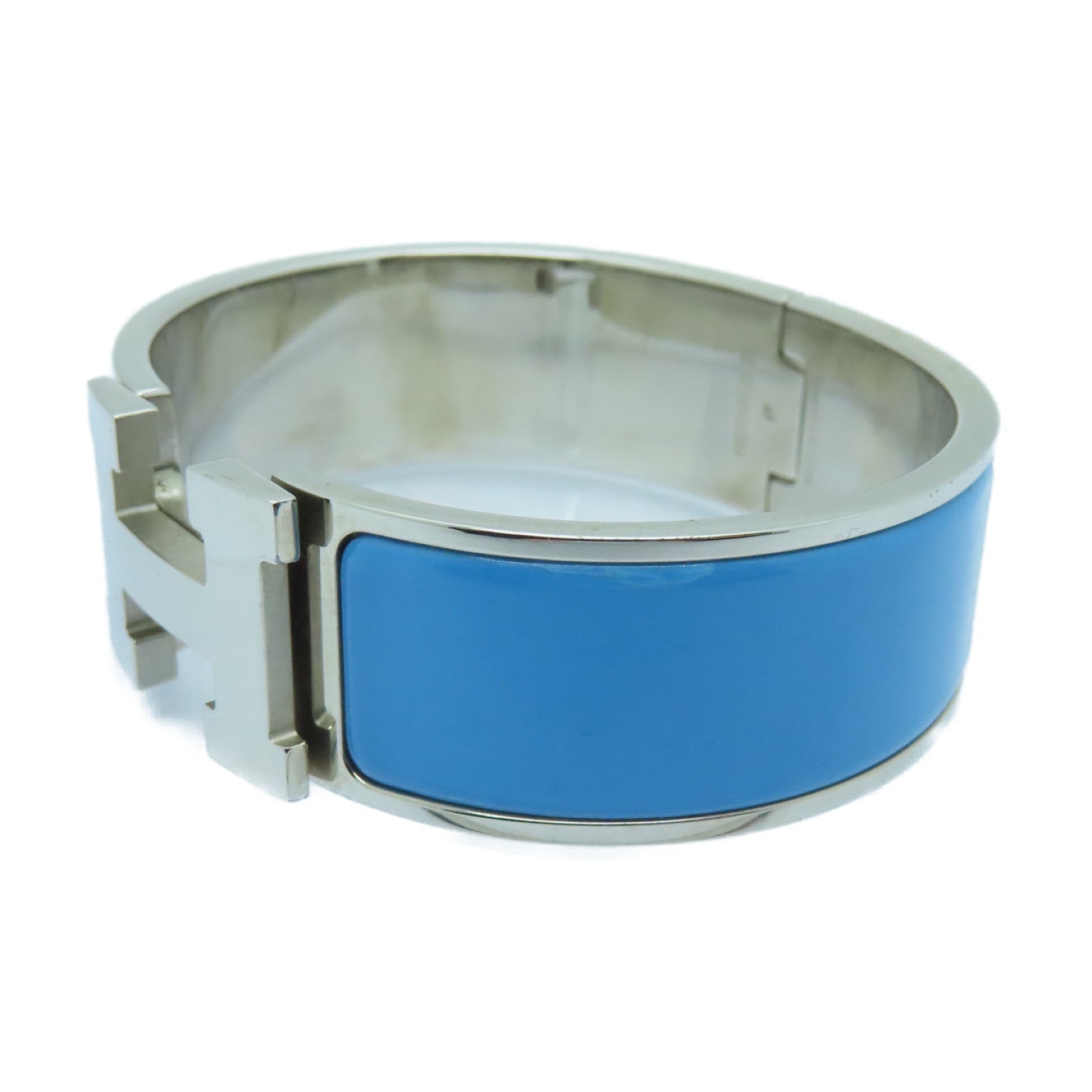 HERMES Enamel/Metal Clic-Clac H Bracelet Light Blue/Silver