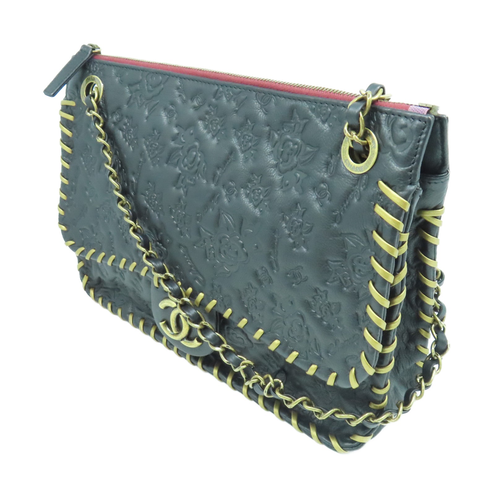 CHANEL 【激減優惠】牛皮皮革Chain Shoulder金扣鏈帶肩背袋黑色