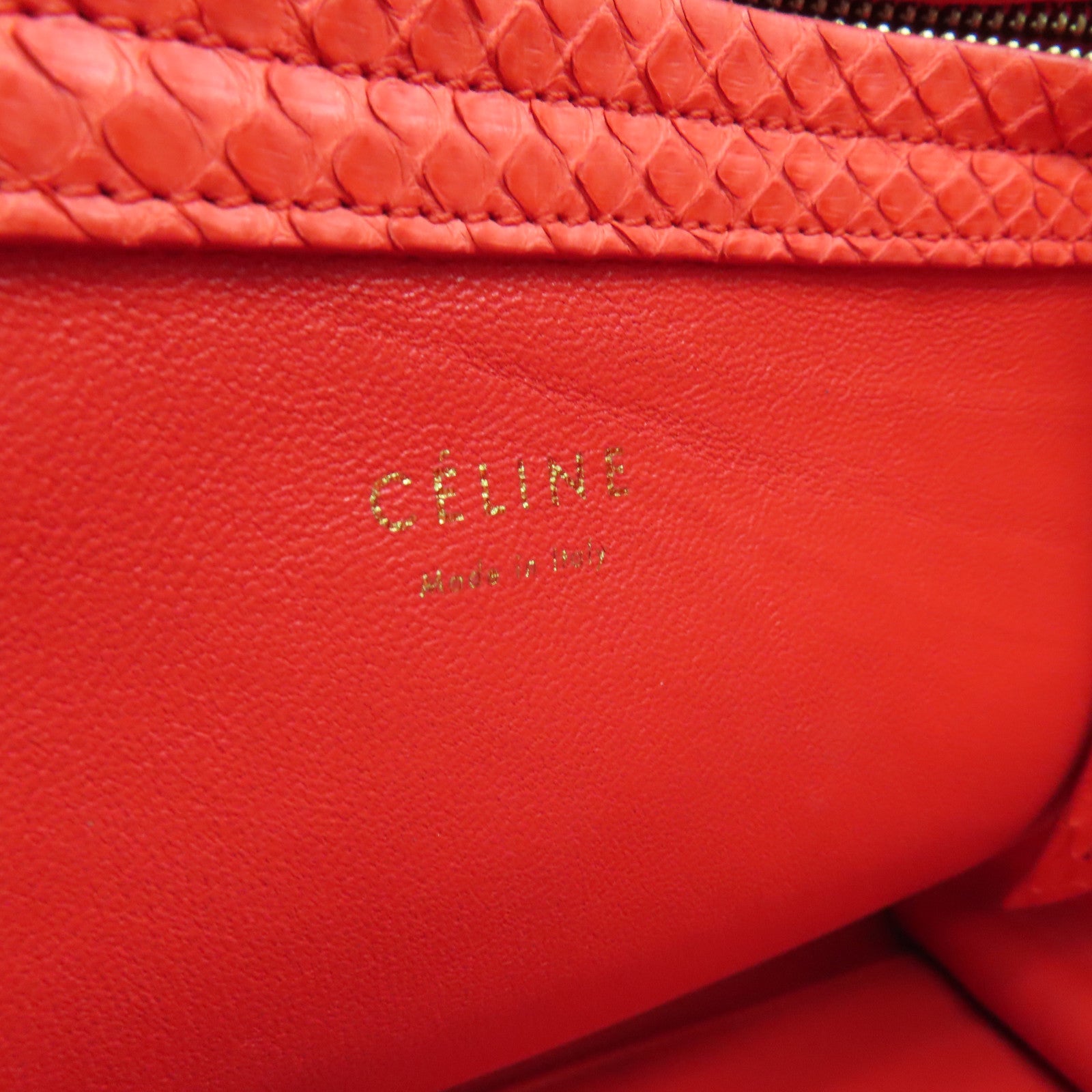 CELINE 蛇皮皮革Mini Luggage手挽袋金扣红色