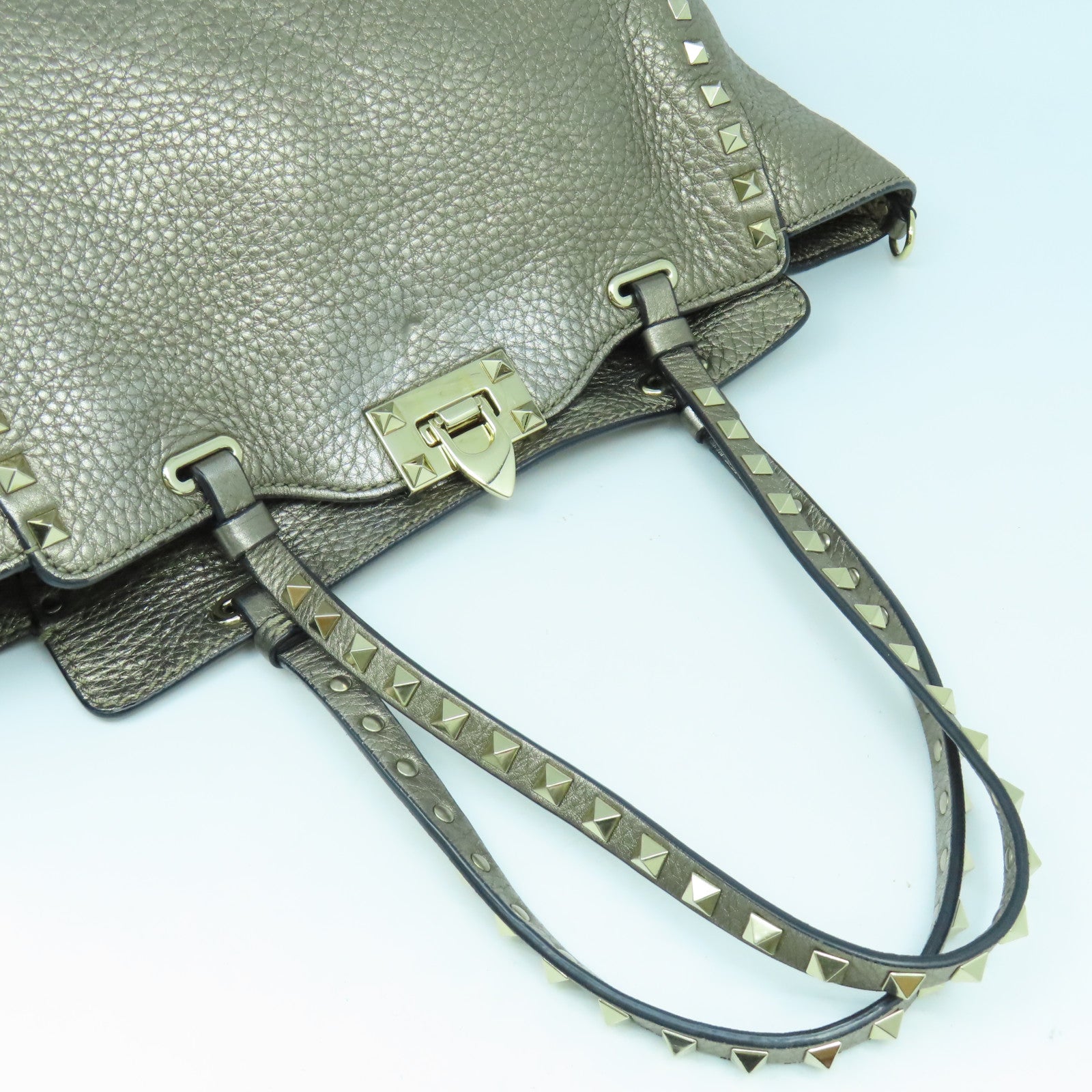 Valentino 牛皮皮革2 Way Shoulder Bag金扣手挽肩背兩用袋銀色