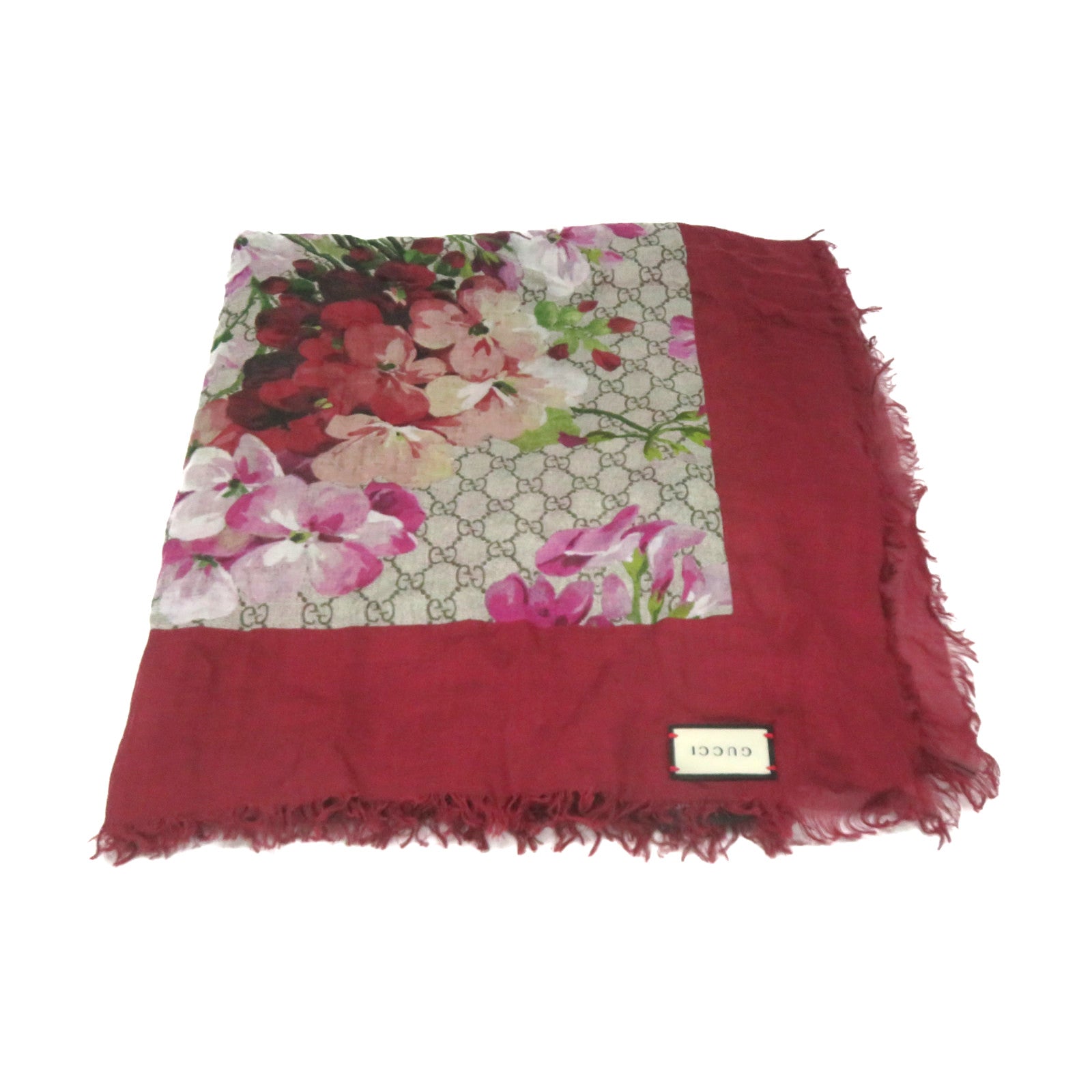GUCCI 莫代尔/絲質Shawl 140 x 140圍巾紅色/啡色