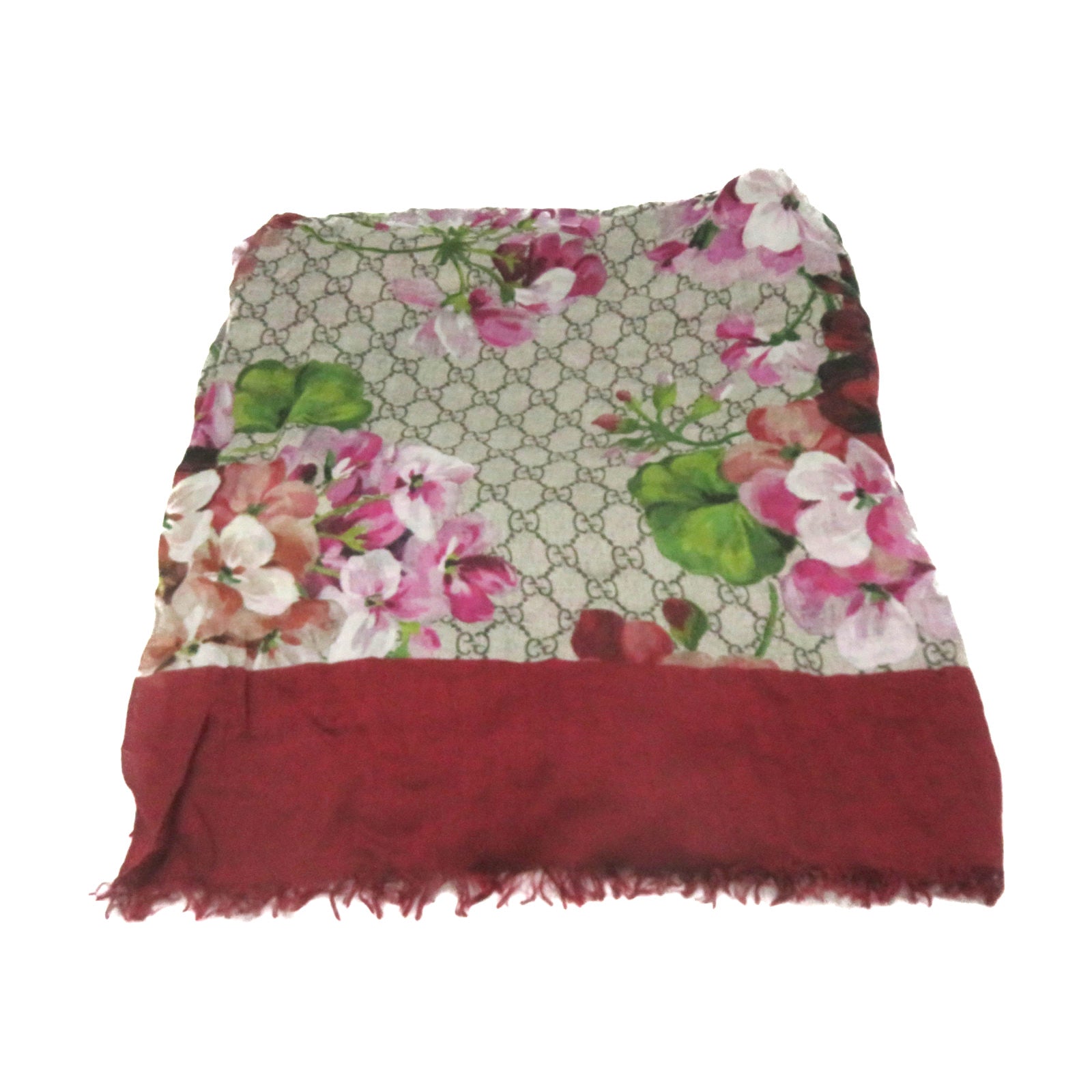 GUCCI 莫代尔/絲質Shawl 140 x 140圍巾紅色/啡色