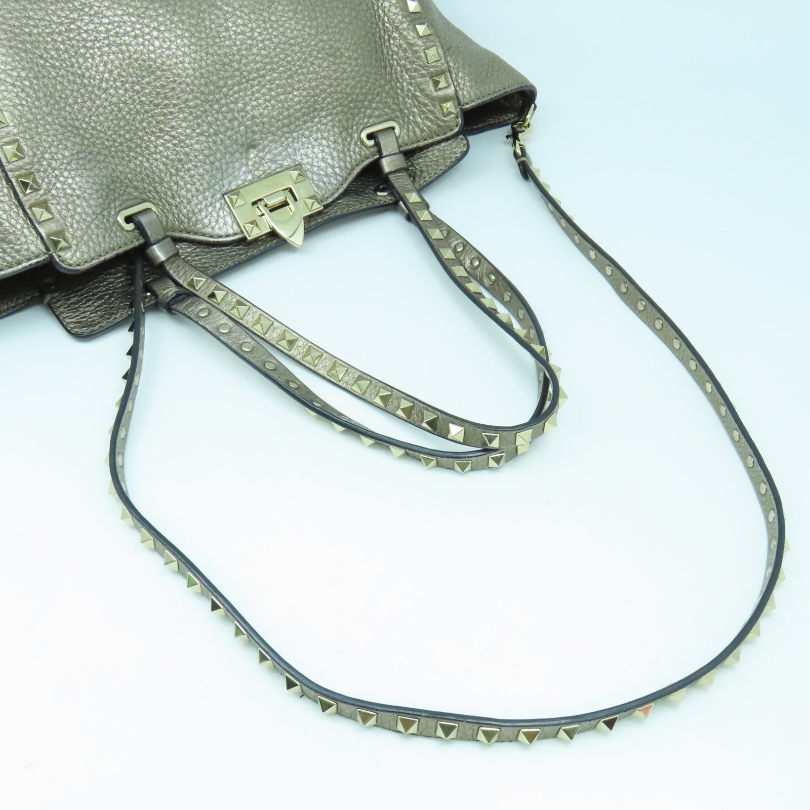 Valentino 牛皮皮革2 Way Shoulder Bag金扣手挽肩背兩用袋銀色