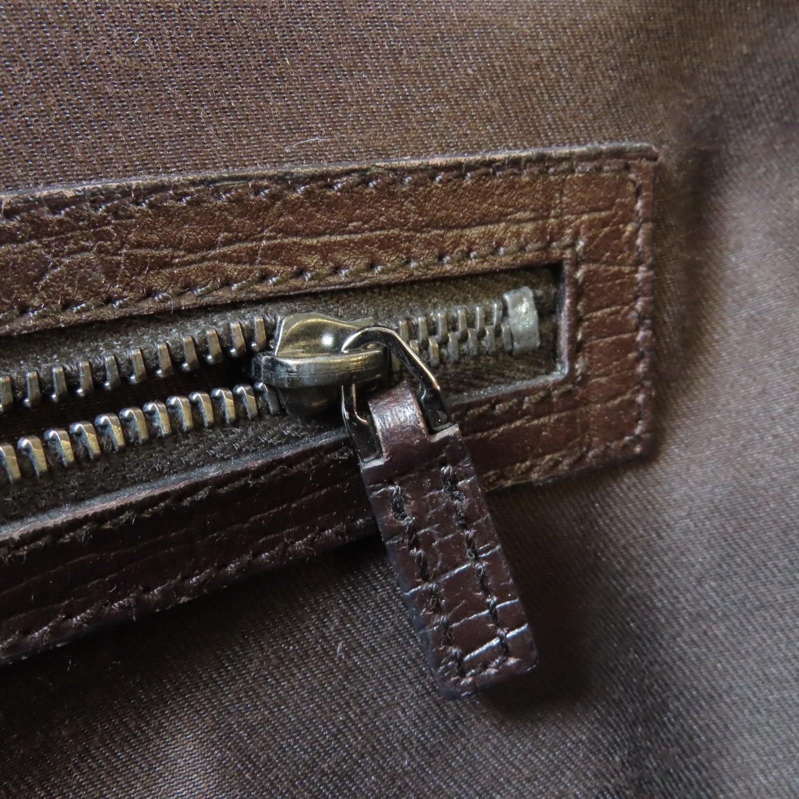 GUCCI 帆布Bamboo Hand Bag銀扣肩背袋啡色