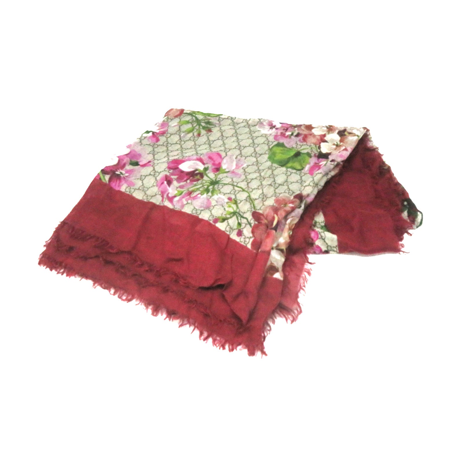 GUCCI 莫代尔/絲質Shawl 140 x 140圍巾紅色/啡色